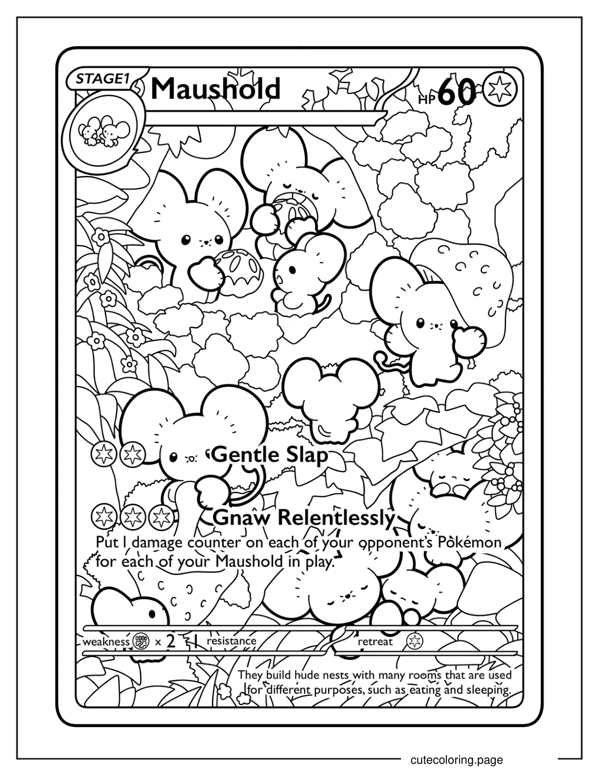 Kawaii Maushold Gentle Slap Pokemon Card Coloring Sheet For Kids coloring page