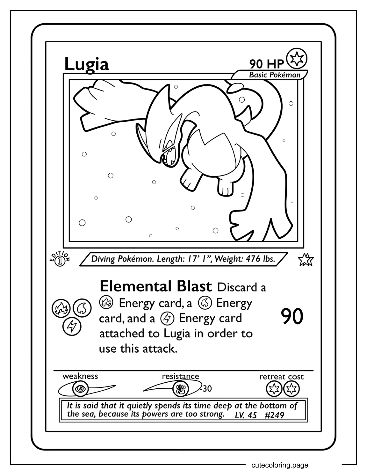 Lugia Elemental Blast Pokemon Card coloring page