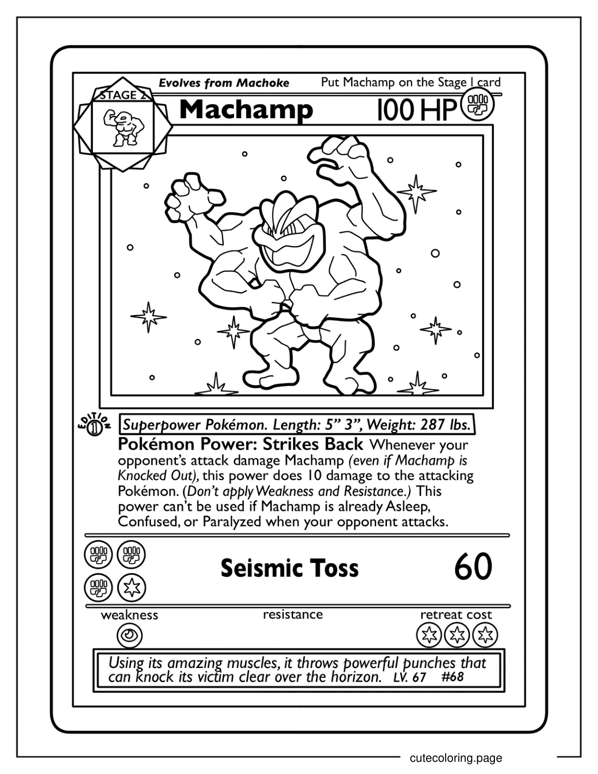 Machamp Seismic Toss Pokemon Card Coloring Page For Kids coloring page