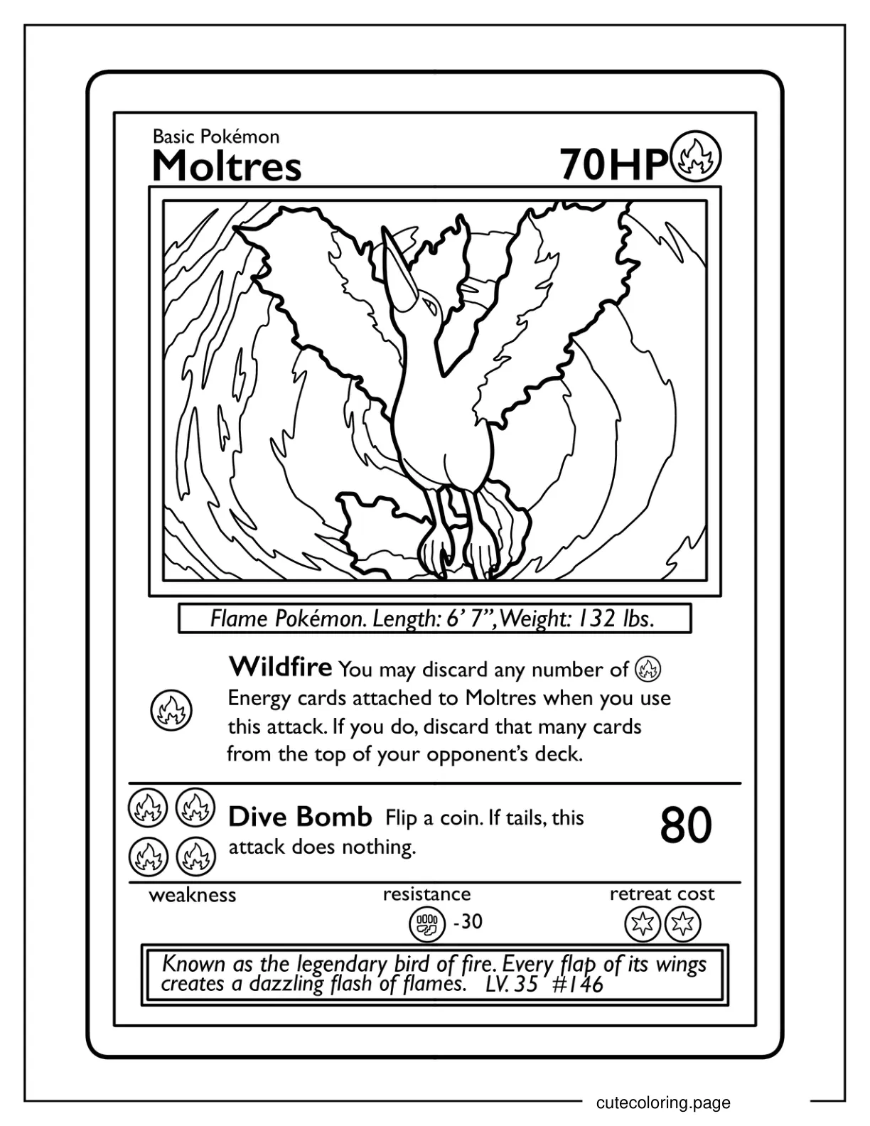 Moltress Wildfire Pokemon Card coloring page