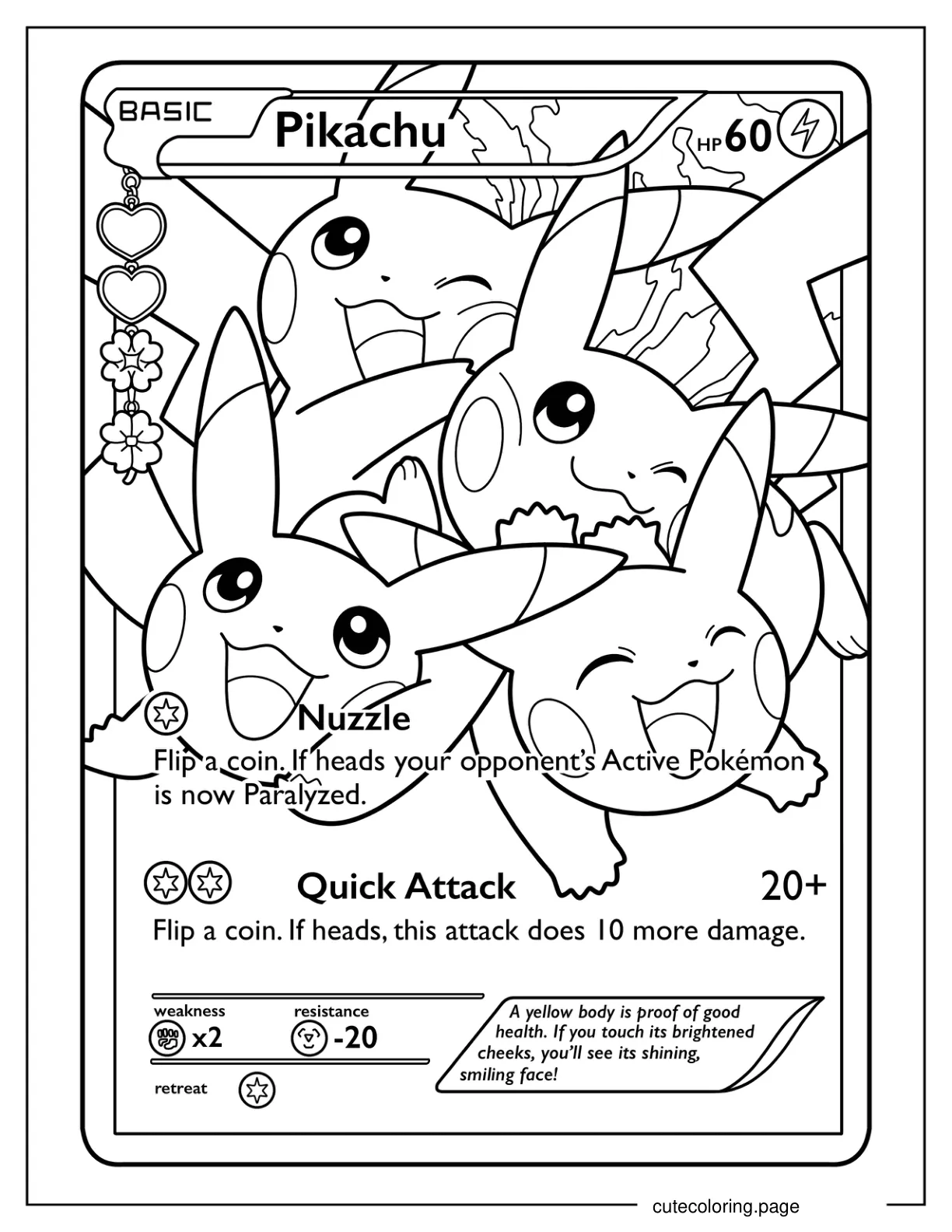 Pikachu Nuzzle Pokemon Card Coloring Page coloring page