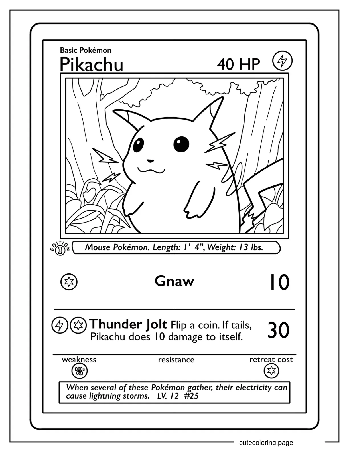 Pikachu Thunder Jolt Pokemon Card coloring page