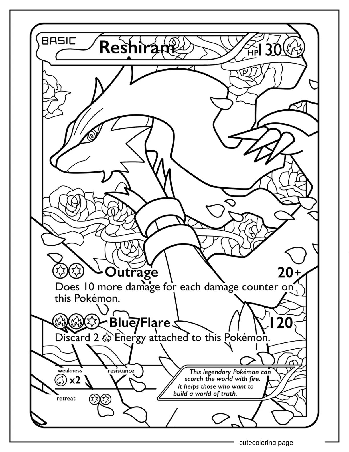 Reshiram Outrage Pokemon Card Coloring Page coloring page