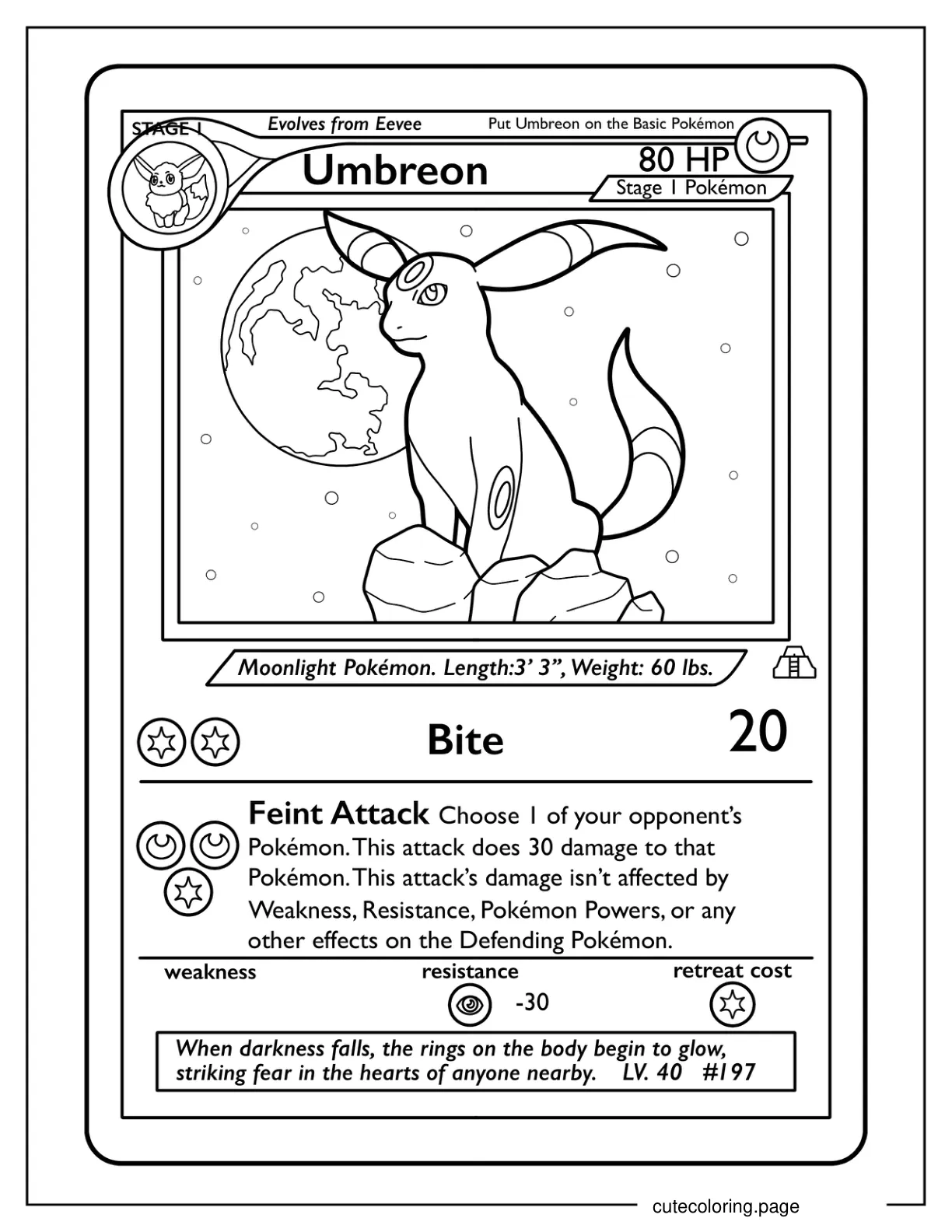 Umbreon Bite Pokemon Card Coloring Sheet coloring page