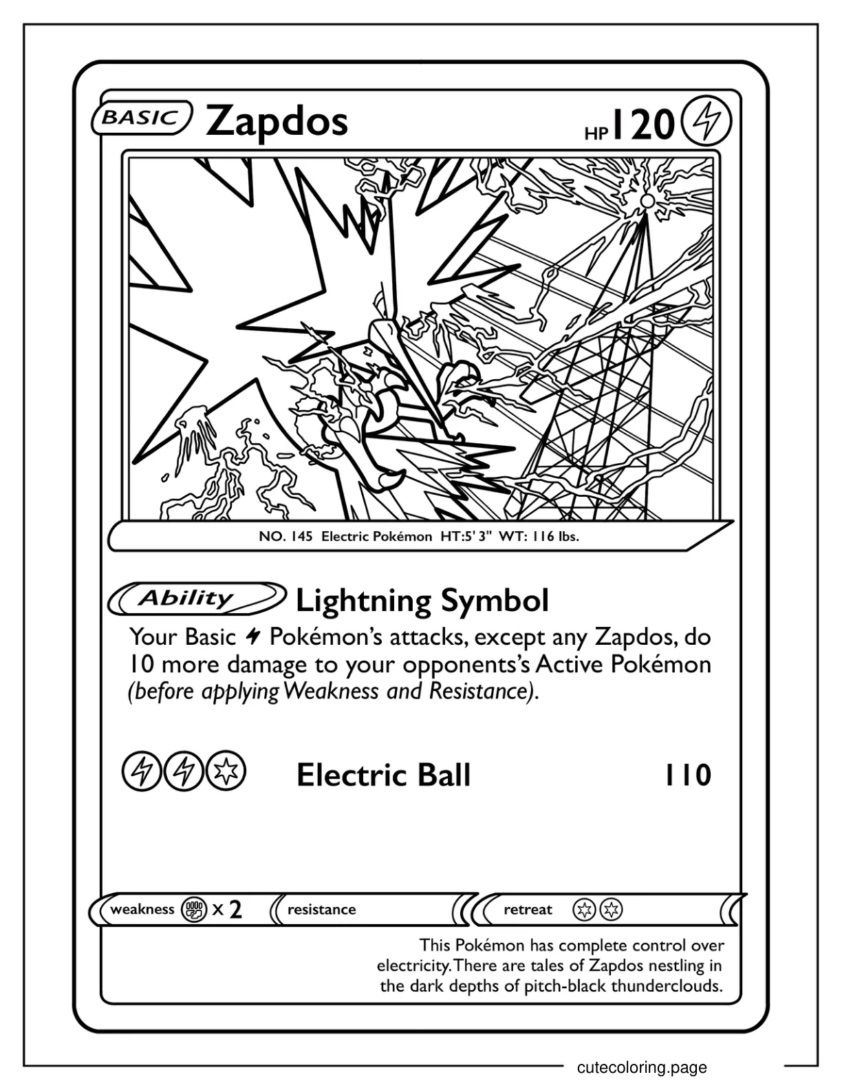 Zapdos Lightning Symbol Pokemon Card coloring page