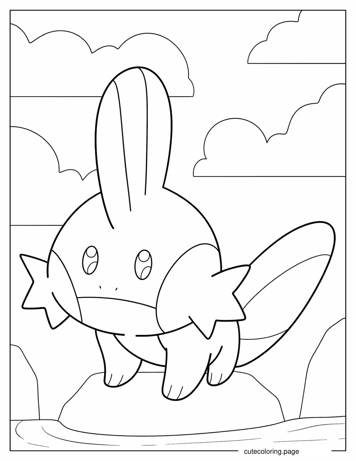 Adorable Mudkip Standing On Rock Coloring In coloring page