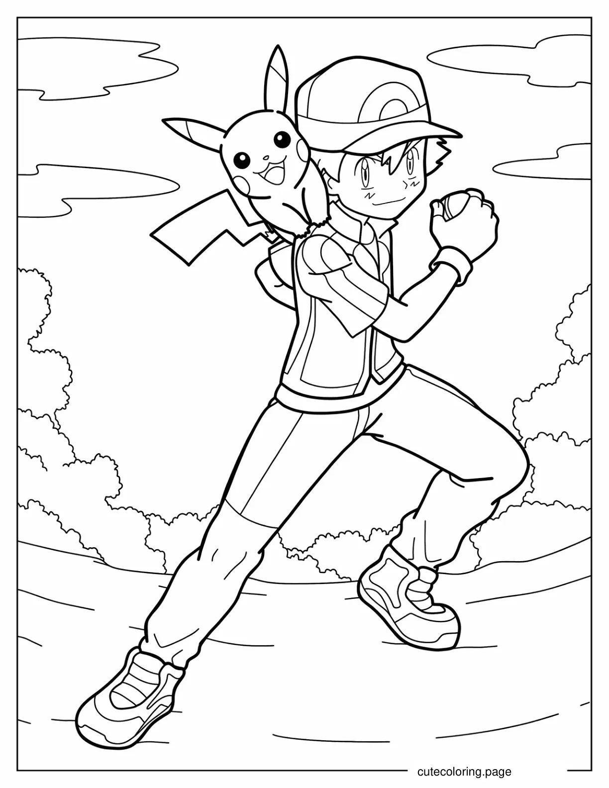 Ash And Pikachu To Color coloring page