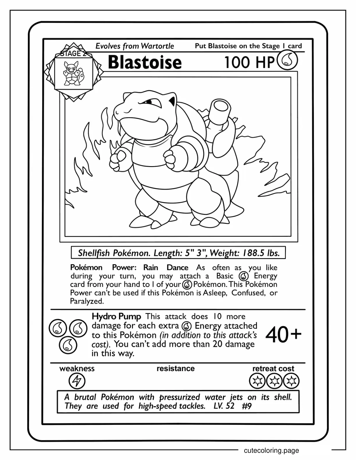 Blastoise Rare Pokemon Card To Color coloring page