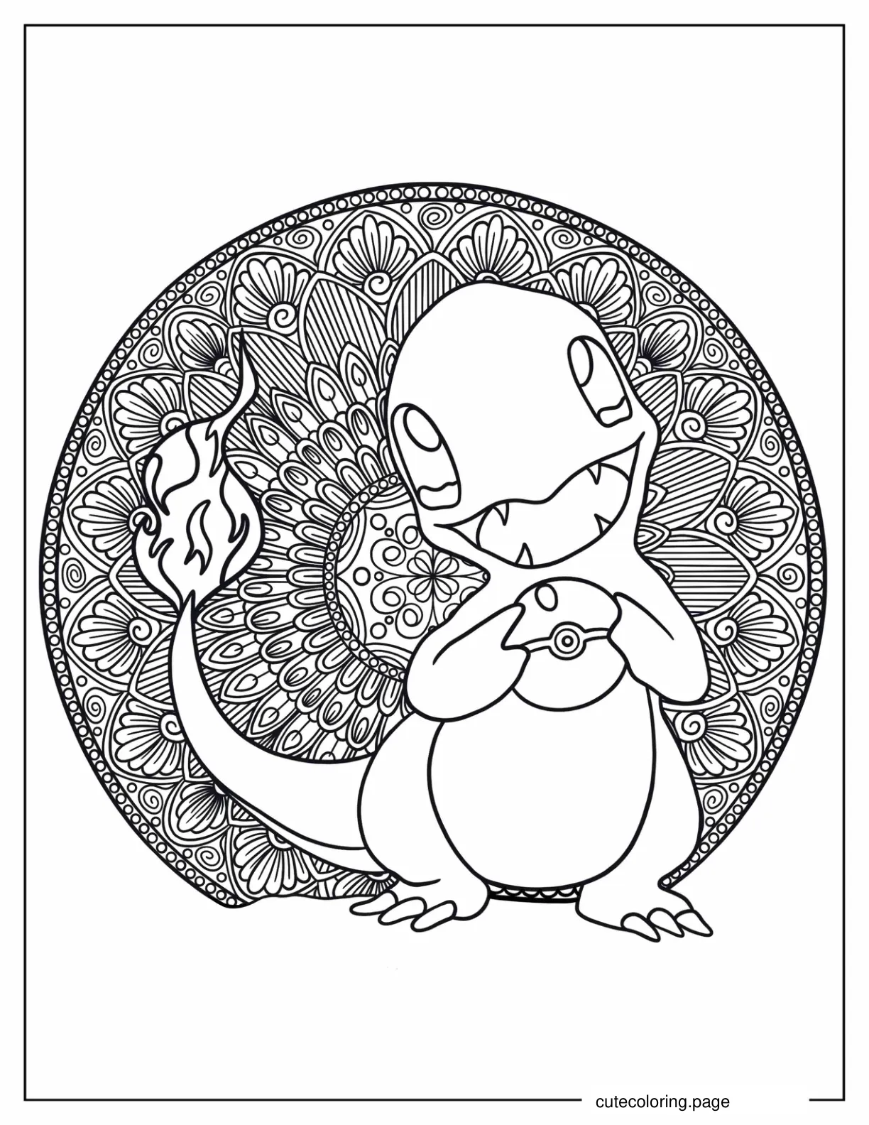 Charmander Holding Pokeball Mandala Coloring Sheet coloring page