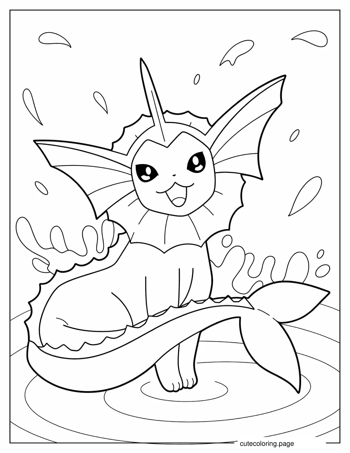 Coloring Sheet Of Vaporeon On Water coloring page