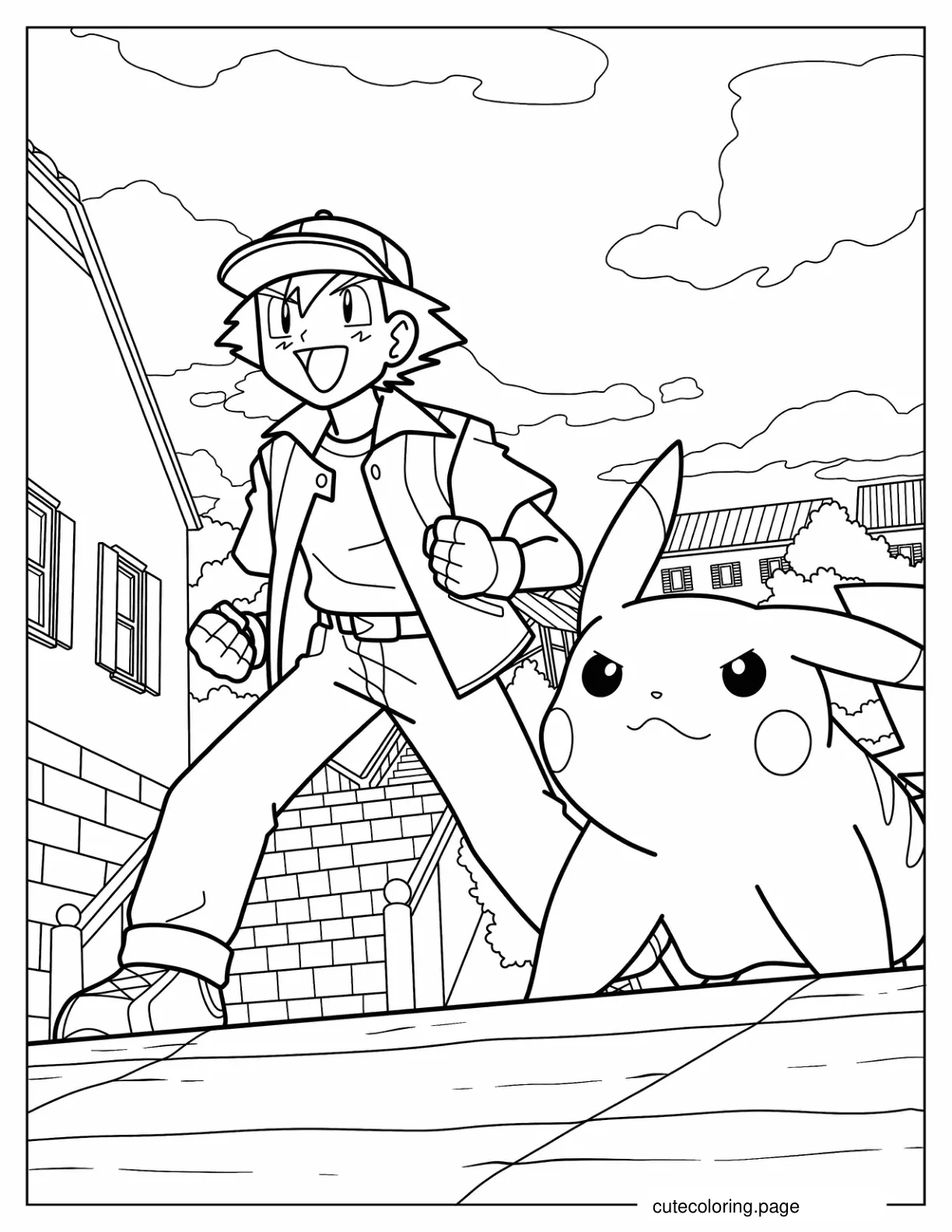 Detailed Coloring Page Of Ash And Pikachu coloring page