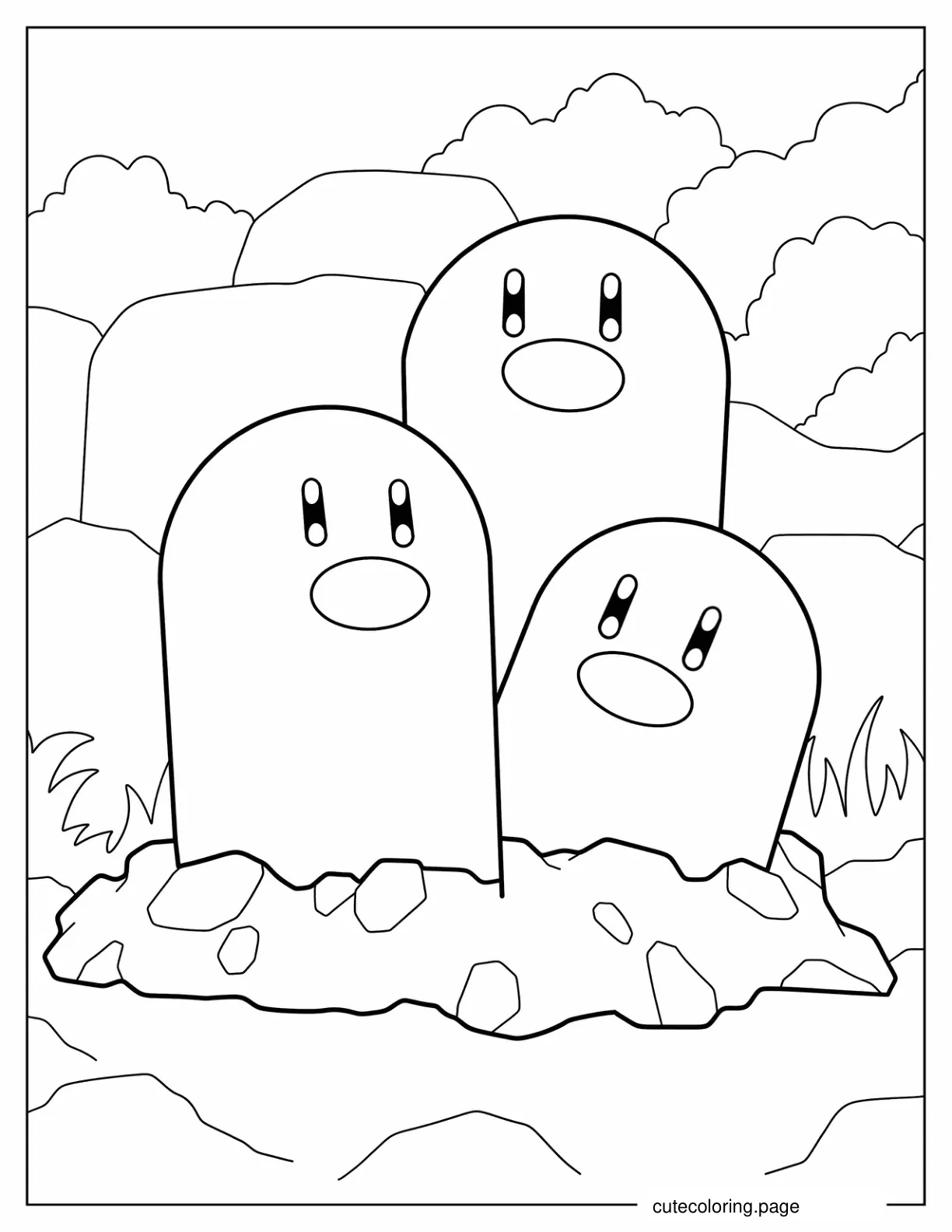 Dugtrio Emerging From Ground coloring page