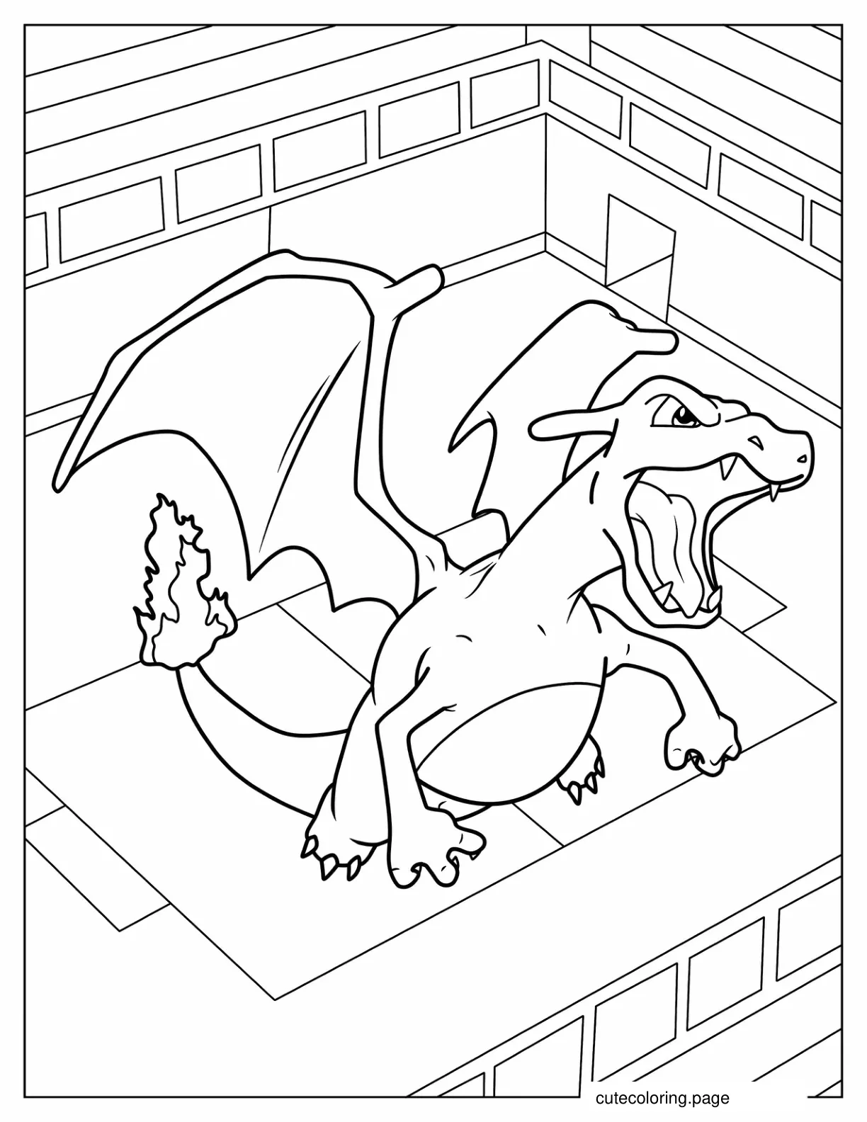 Ferocious Charizard Flying Out Of Pokemon Stadium coloring page