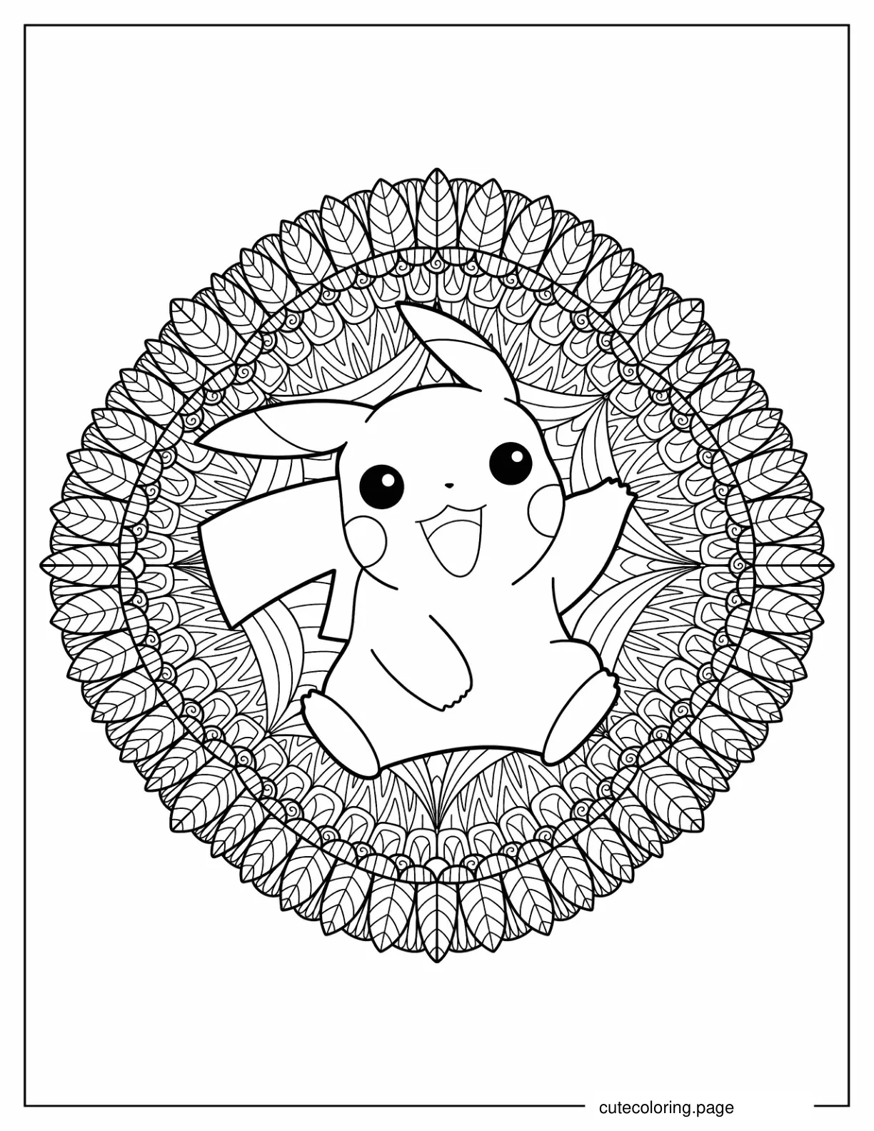 Intricate Mandala With Pikachu Inside Coloring In coloring page