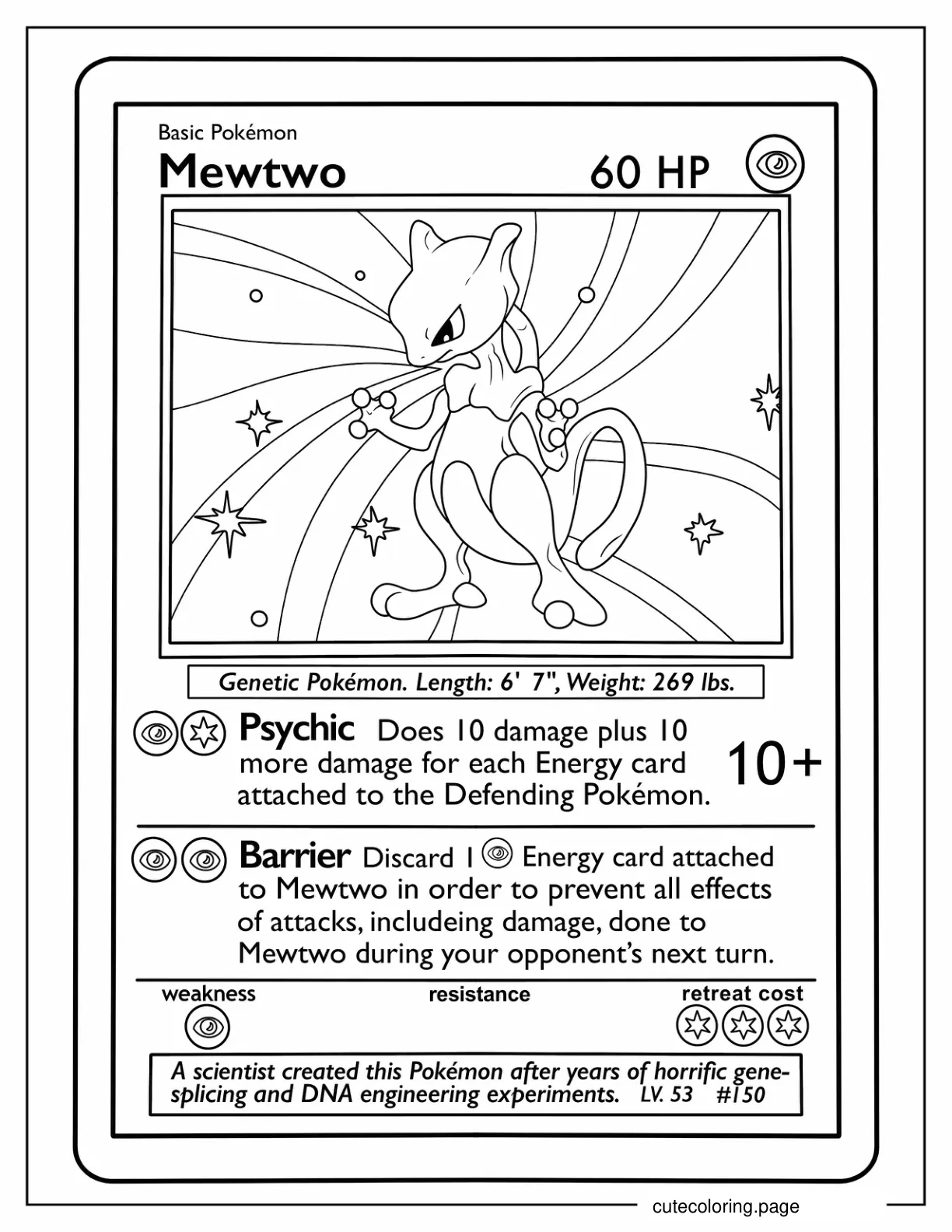 Mewtwo Pokemon Card coloring page