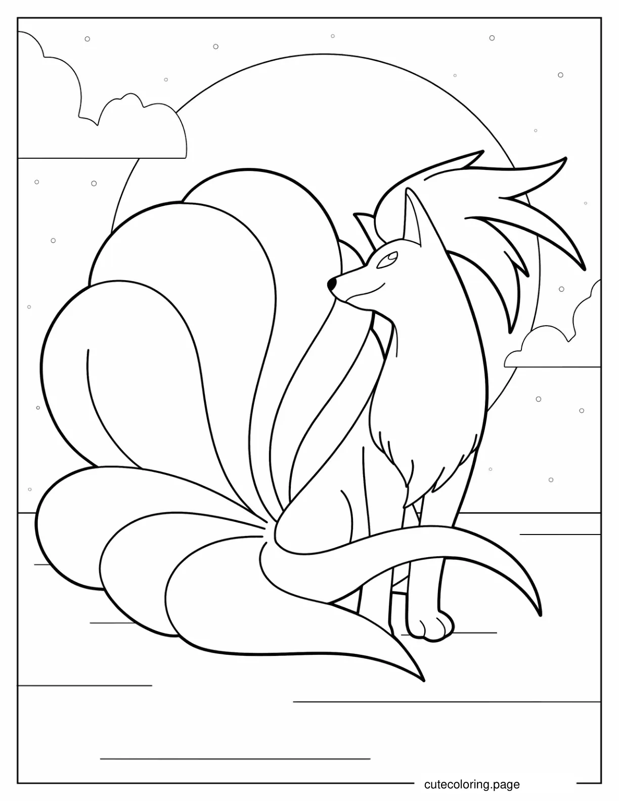 Ninetales In Front Of Full Moon Coloring Page coloring page