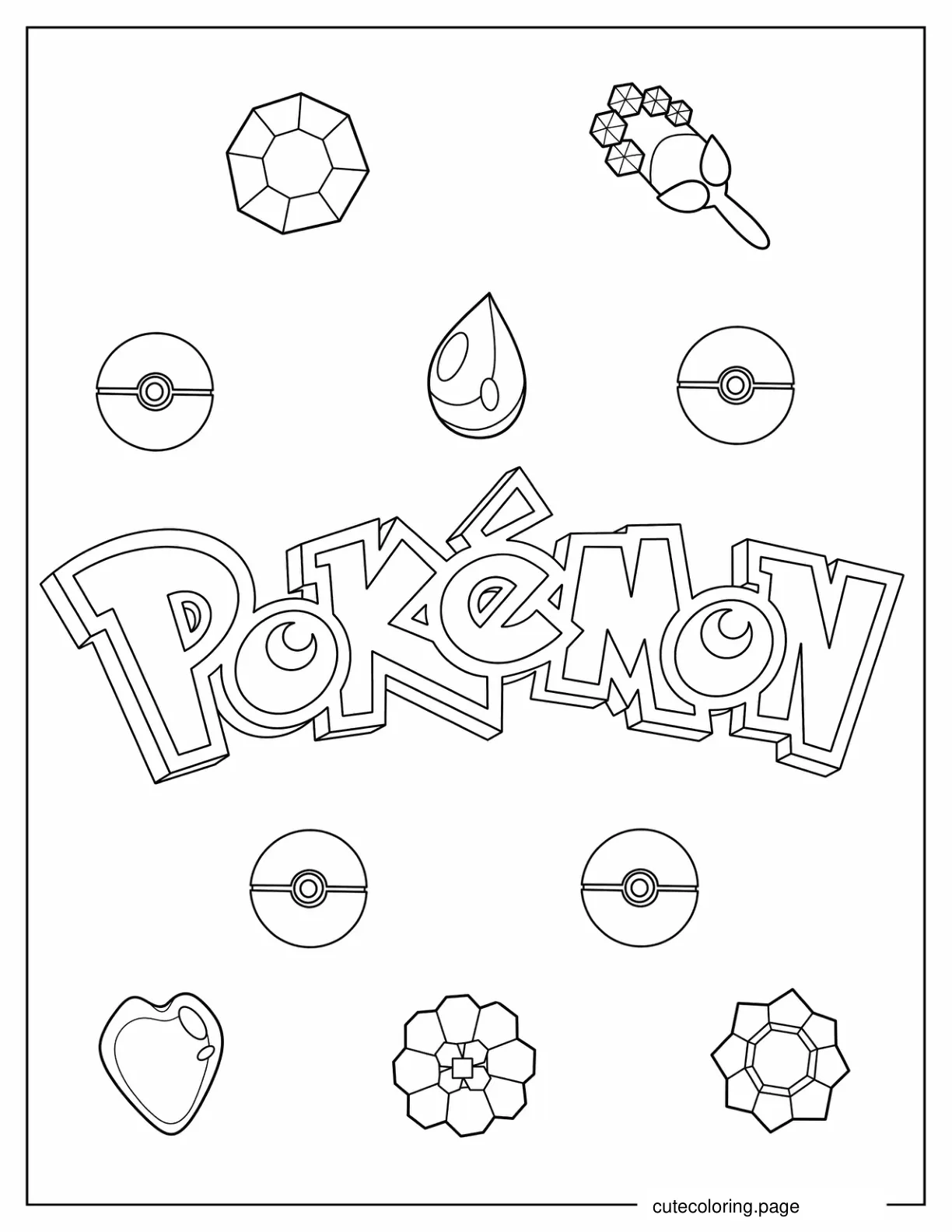 Pokemon Logo With Badges Coloring Sheet coloring page