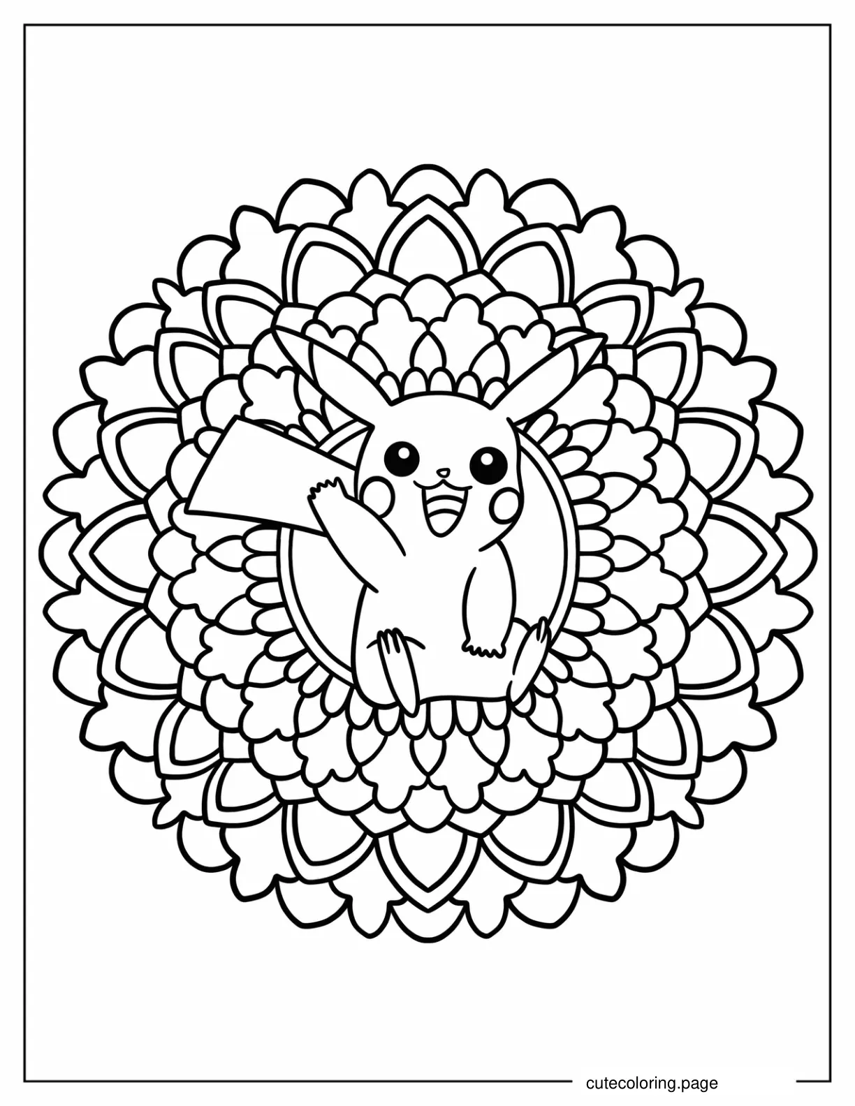 Simple Pikachu In The Middle Of Mandala coloring page