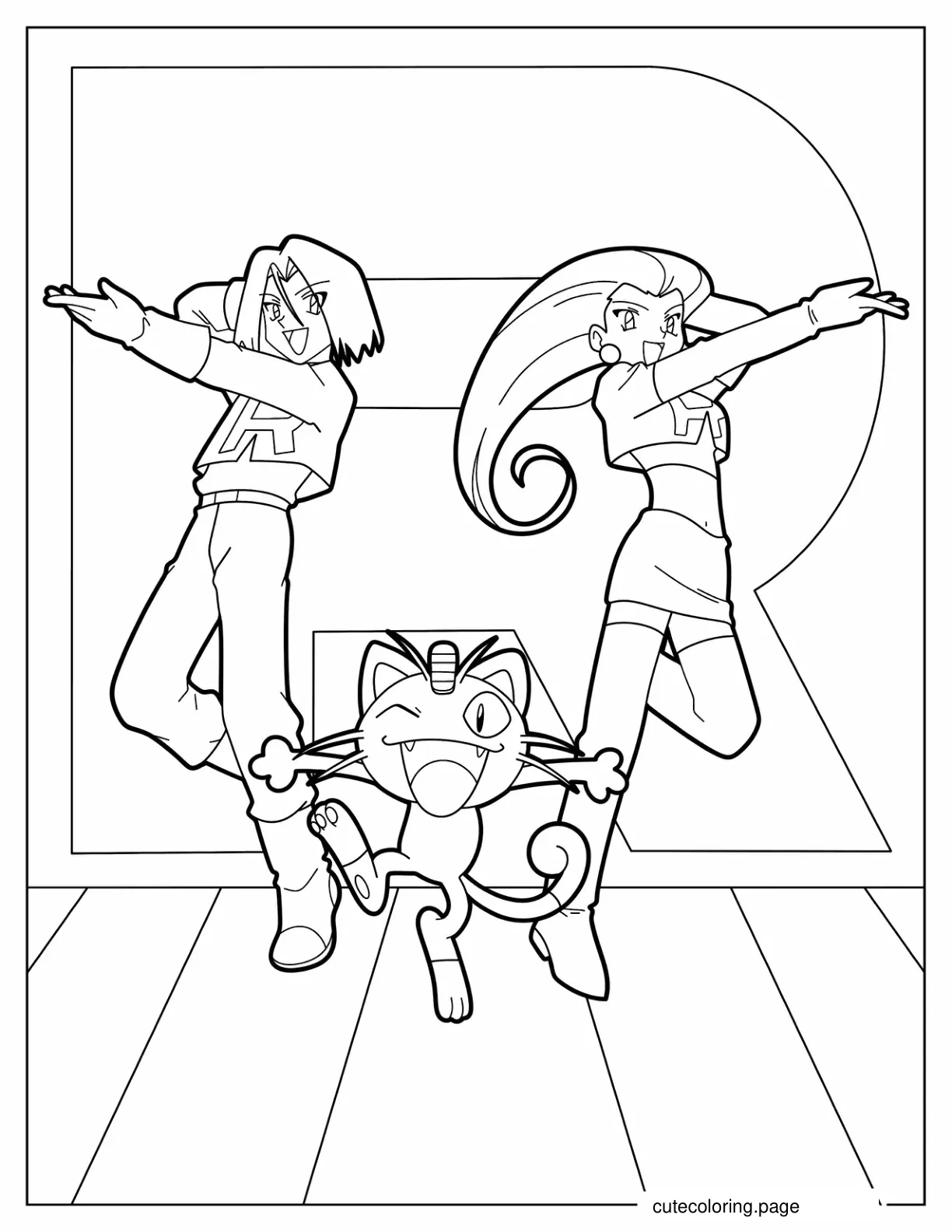 Team Rocket Jessie James and Meowth Coloring Page coloring page