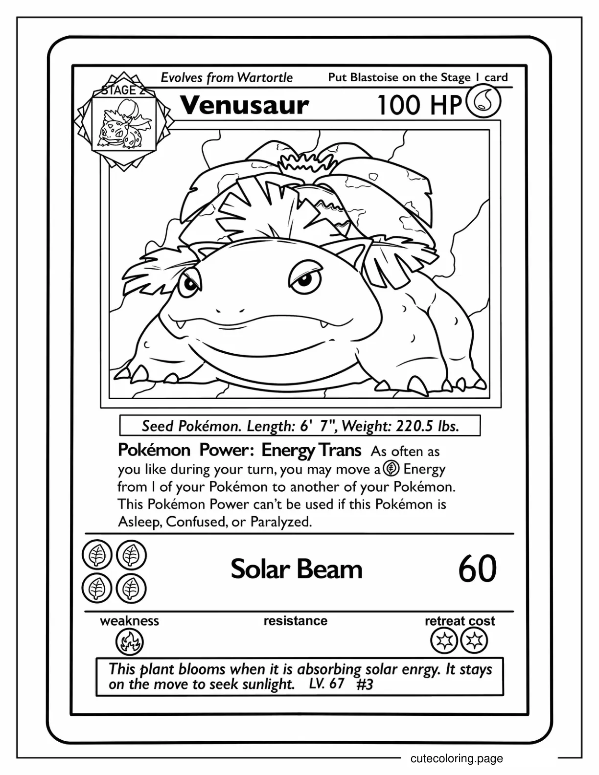 Venusaur Pokemon Card To Color coloring page