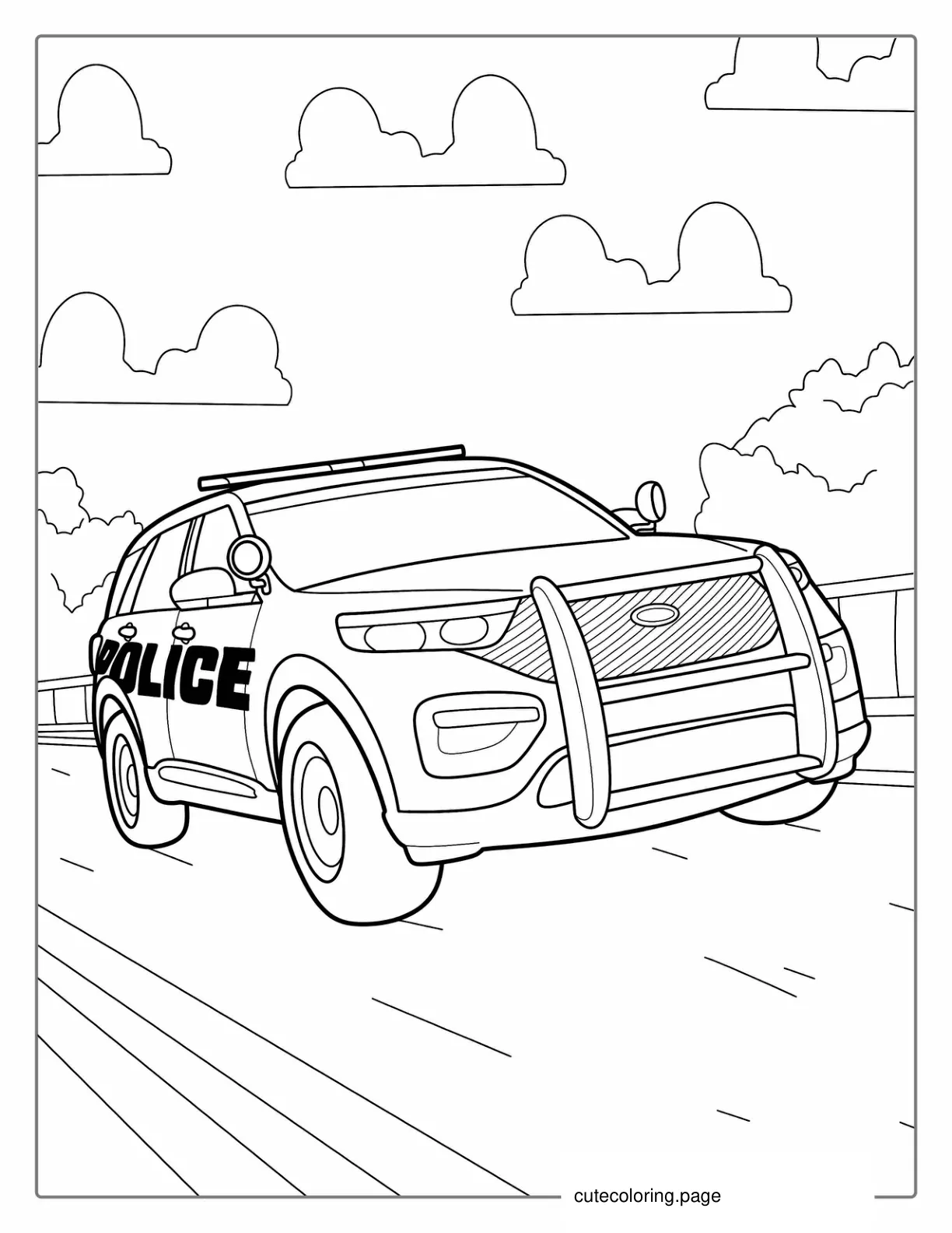 Fast Police Car On Highway To Color coloring page