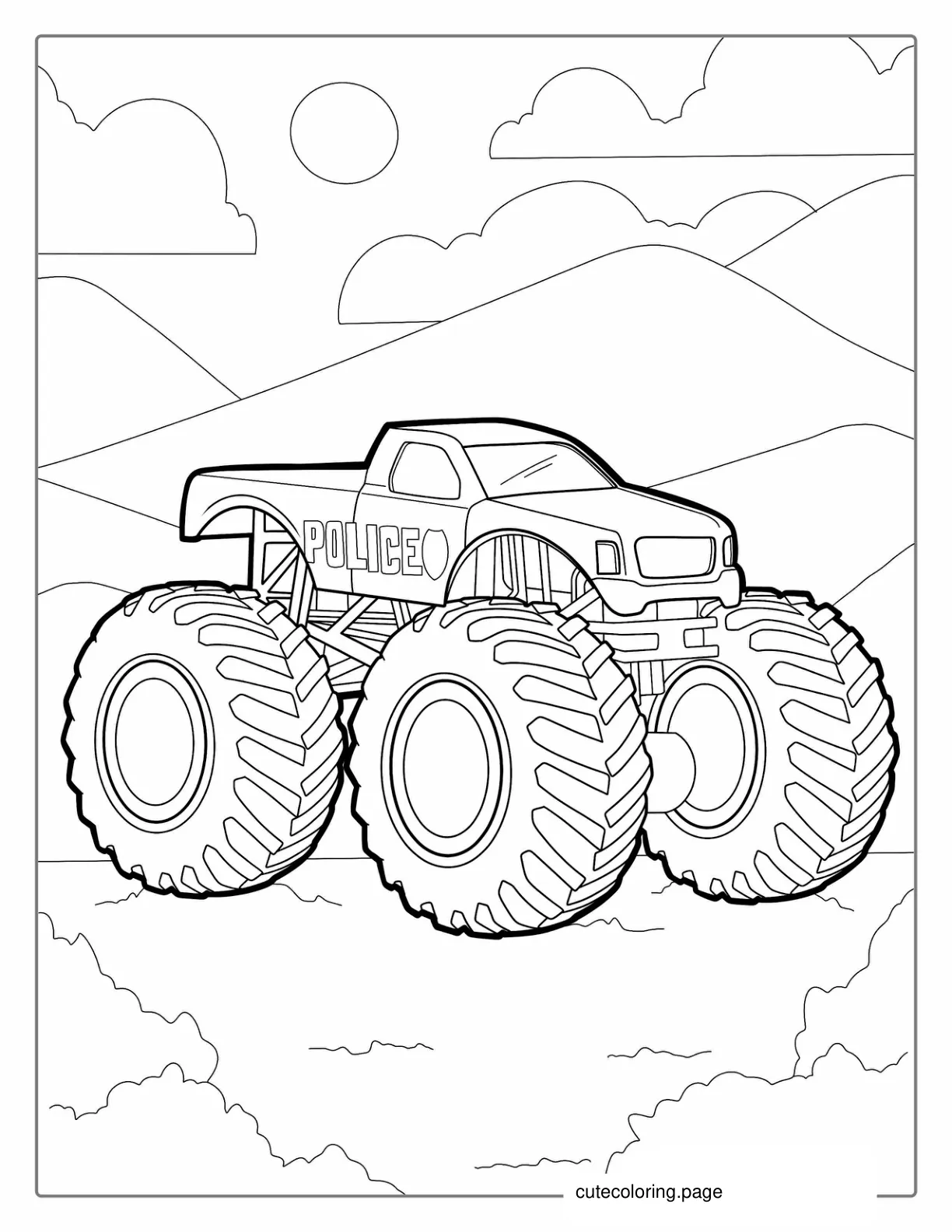 Police Monster Truck Coloring Page For Kids coloring page