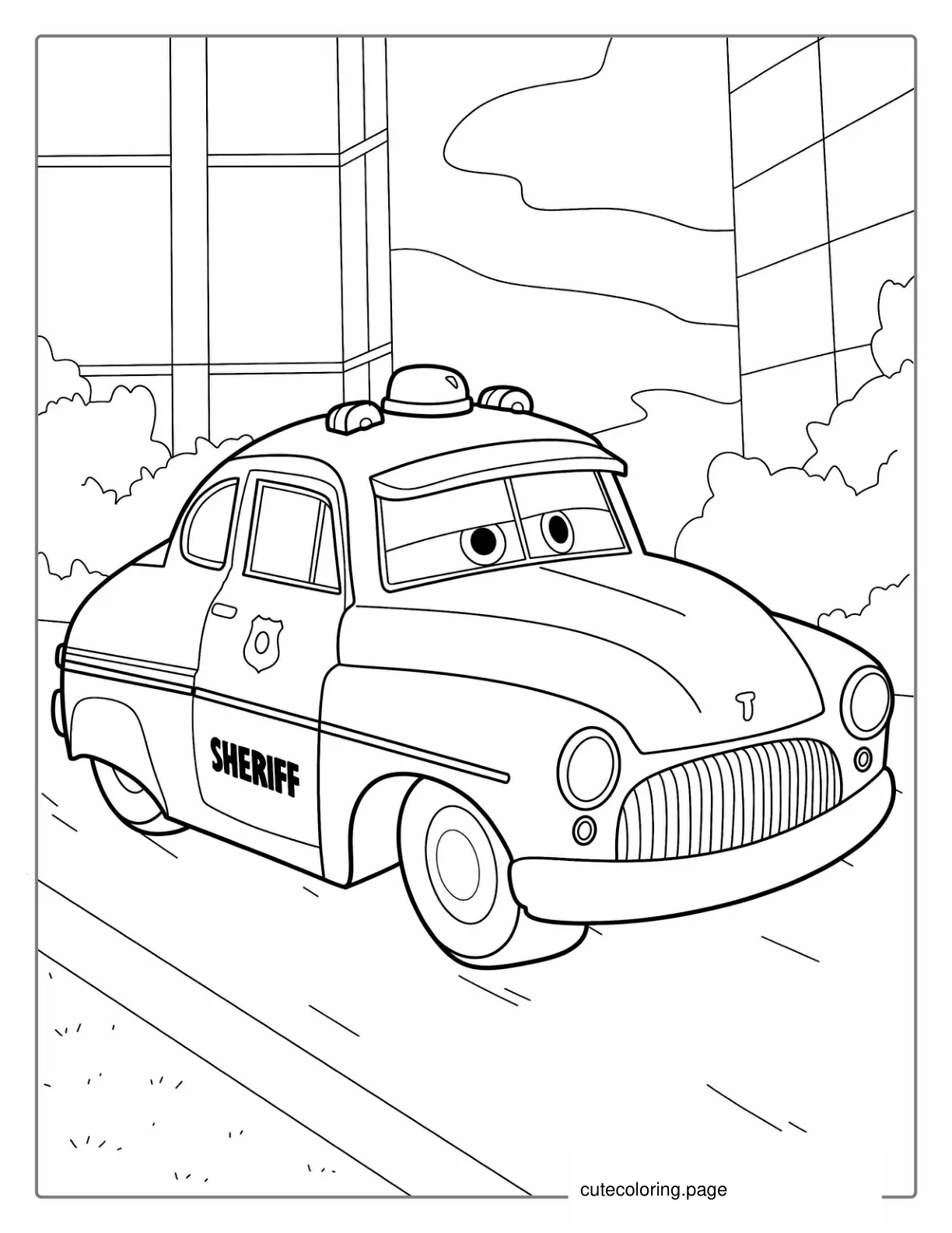 Sheriff Character From Cars Movie To Color coloring page