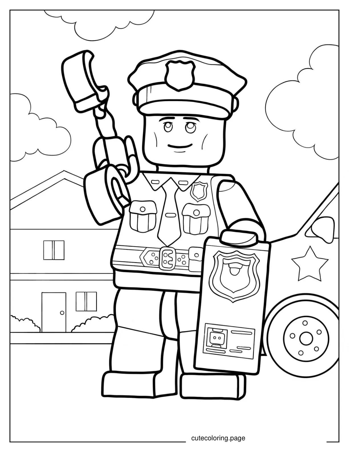 Coloring Page Of Lego Police Officer Holding Cuffs And Badge 1 coloring page