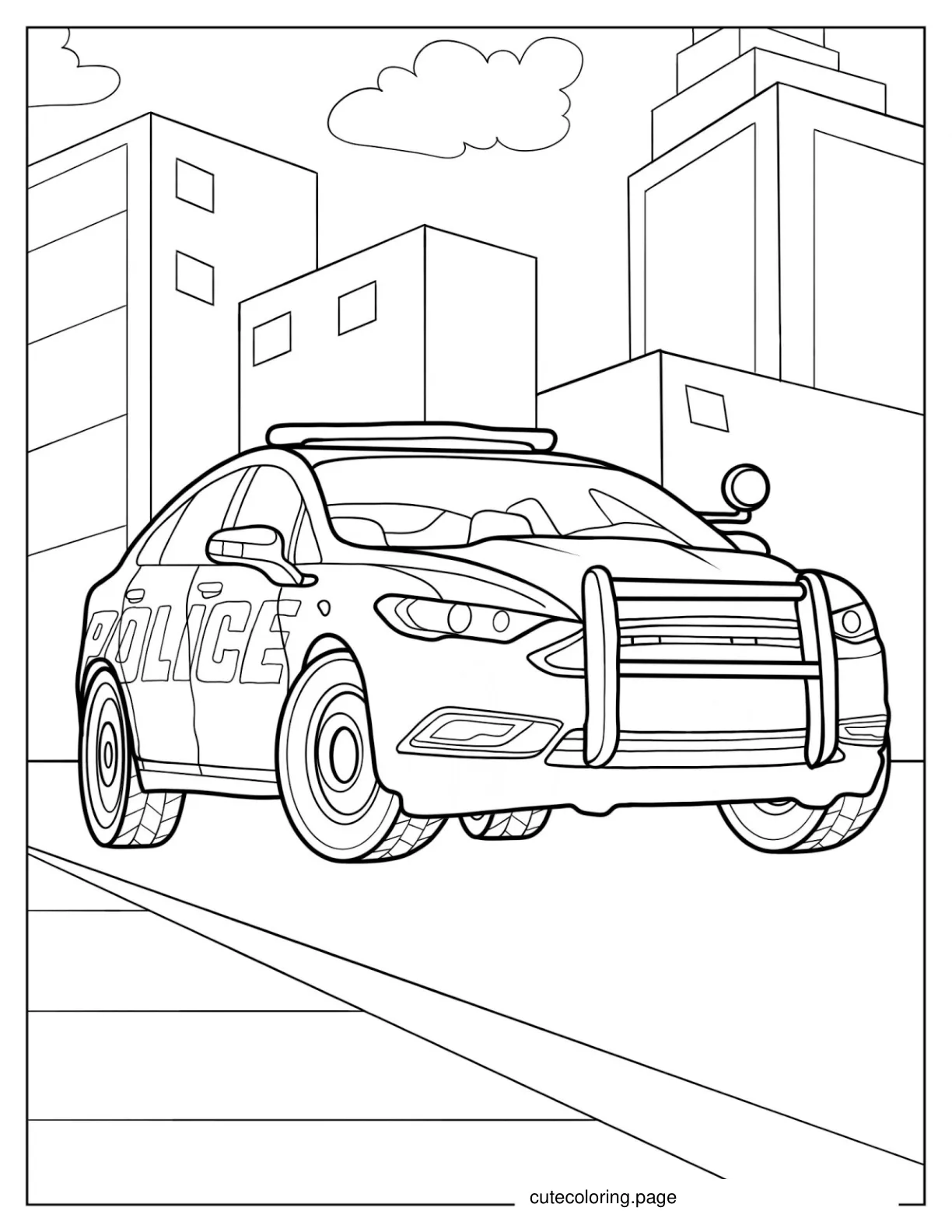 Coloring Page Of Police Car Driving In City 1 coloring page