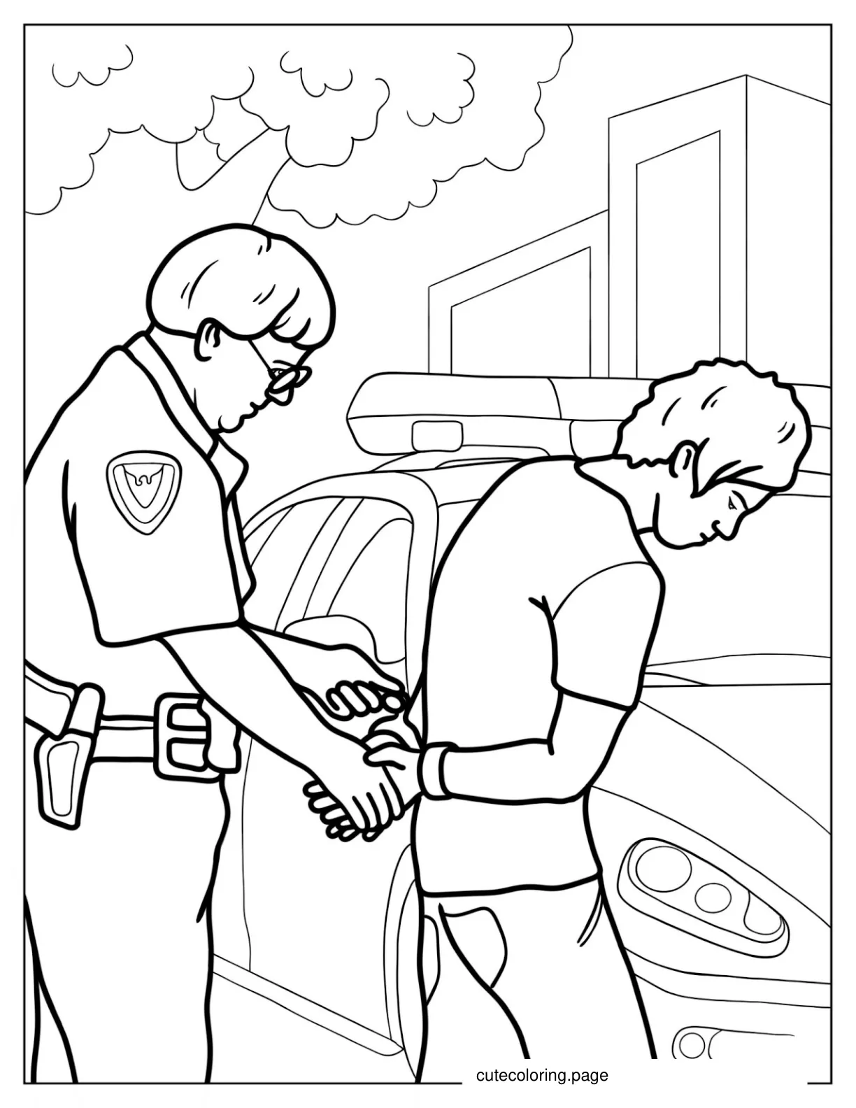 Criminal Being Arrested By Police Man To Color 1 coloring page