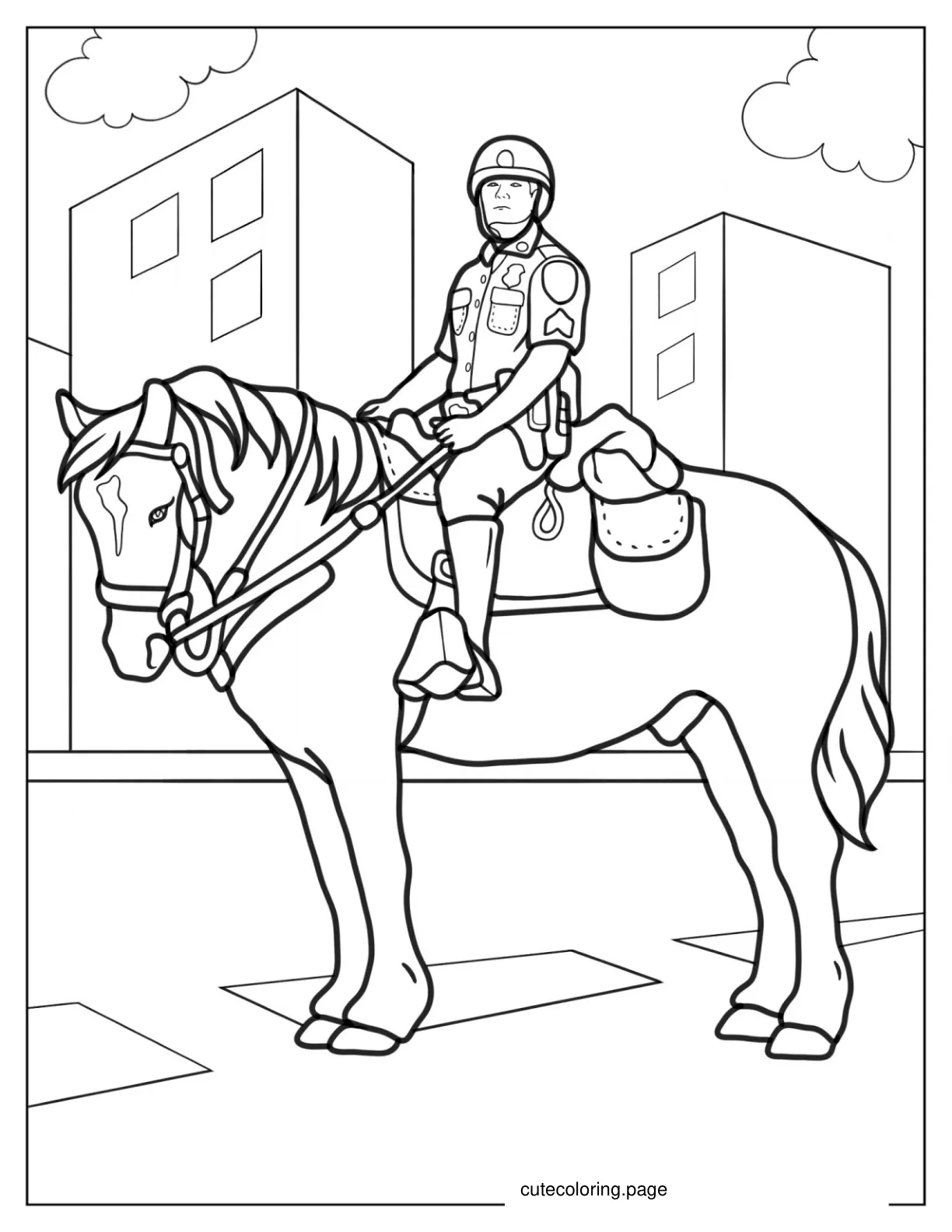 Mounted Police Officer On Horse To Color 1 coloring page