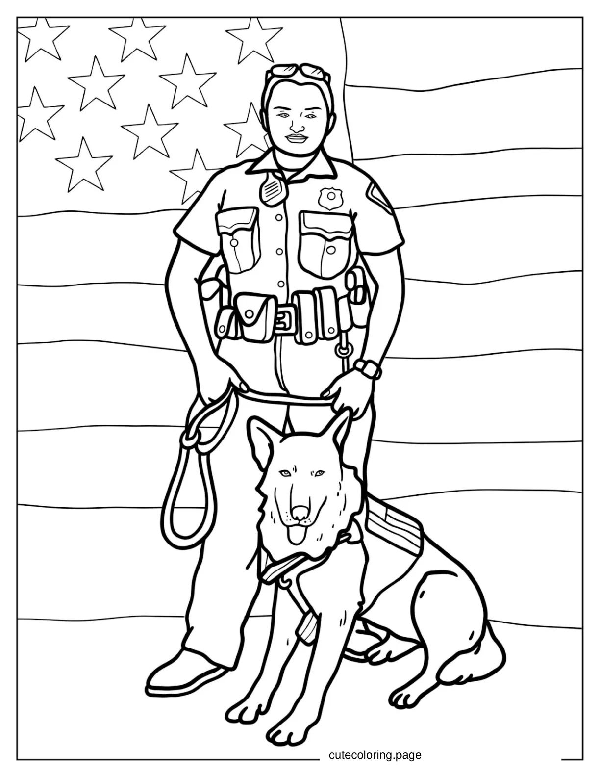 Police K 9 Unit With American Flag To Color 1 coloring page