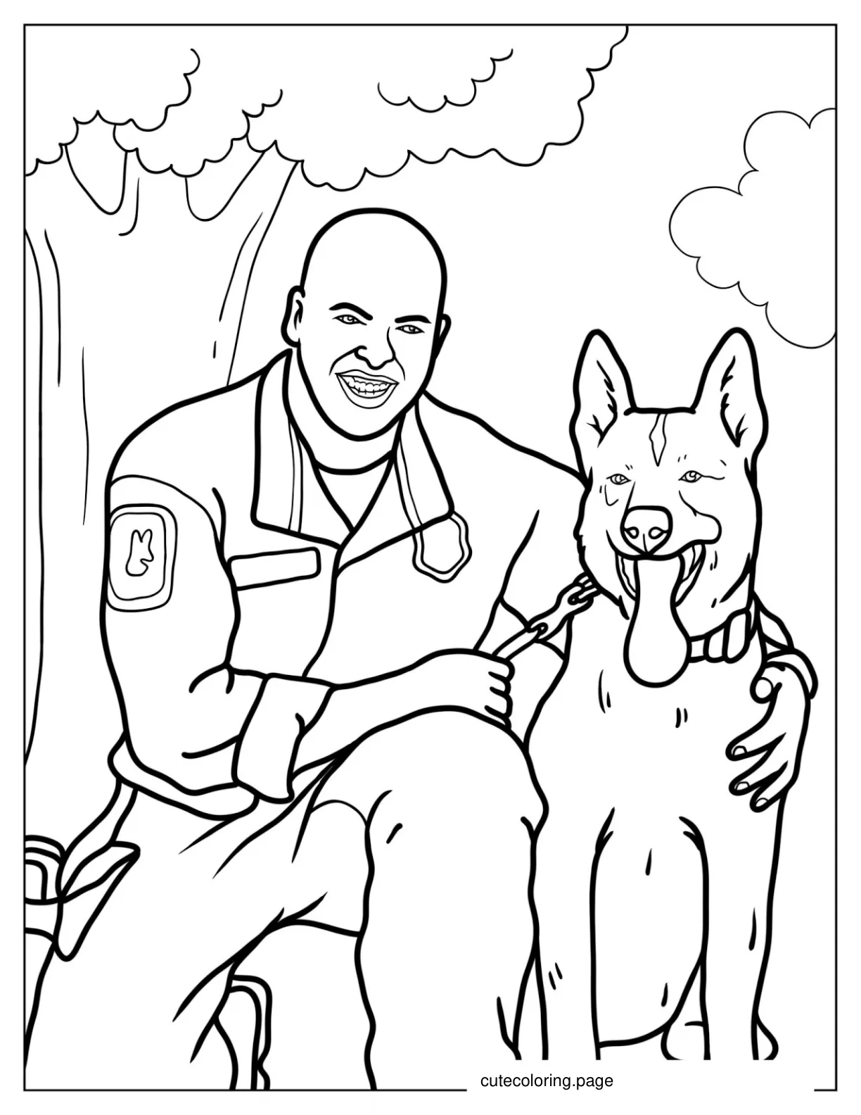 Police Man With Police Dog To Color 1 coloring page