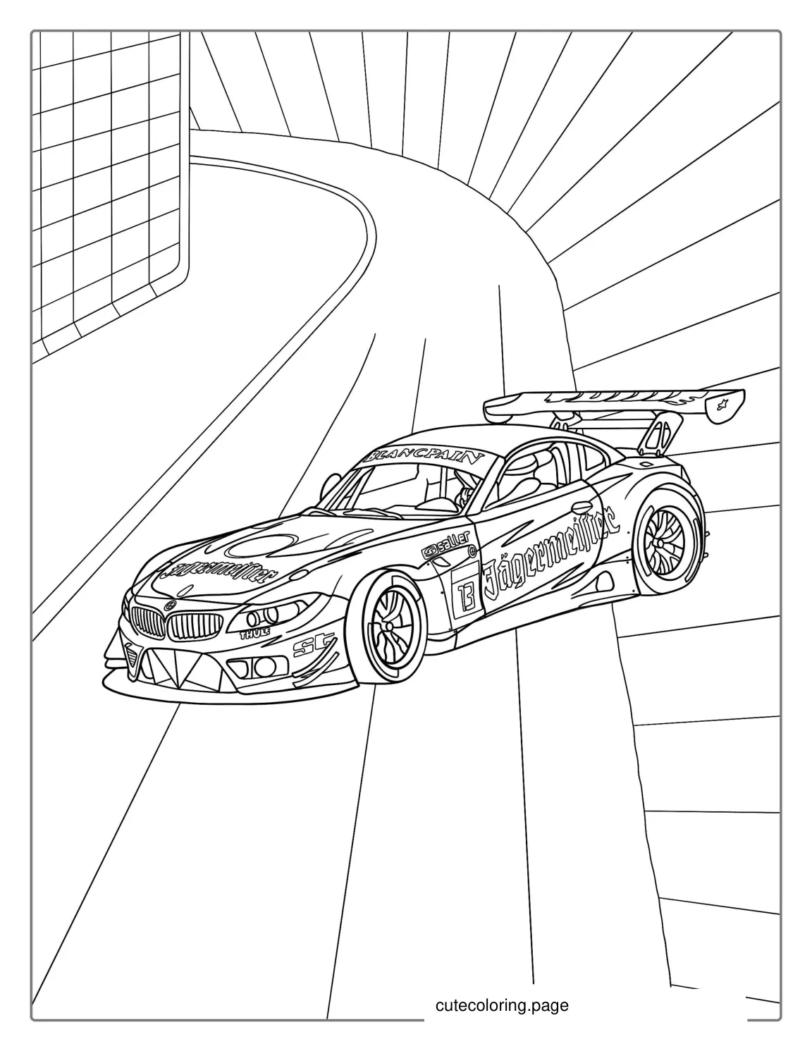 BMW Race Car With Big Spoiler To Color coloring page