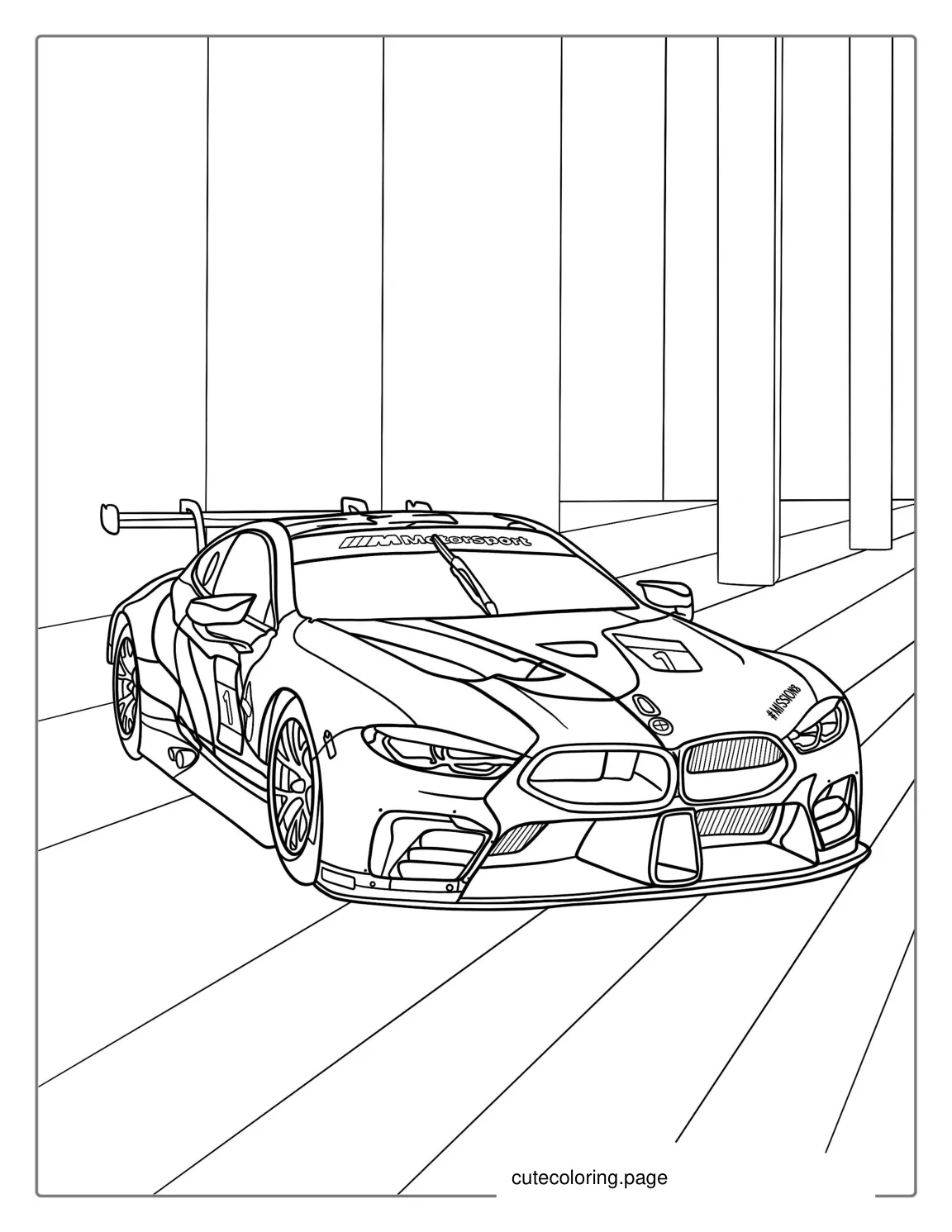 Detailed BMW Race Car To Color coloring page