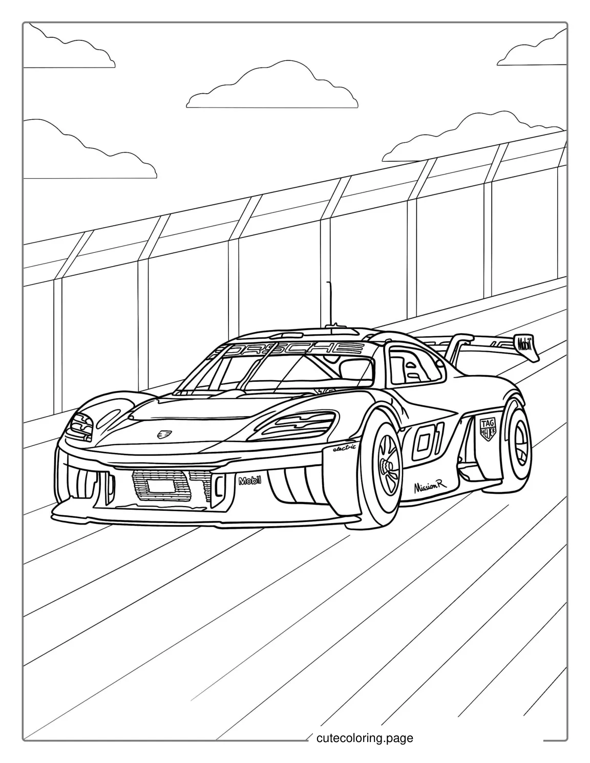 Detailed Porsche Race Car To Color coloring page