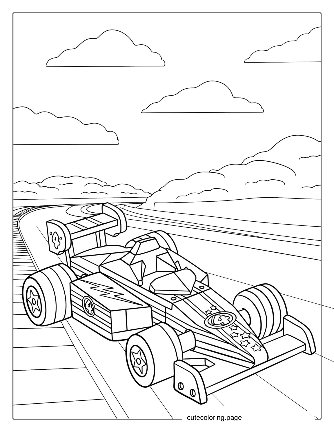 Easy Formula 1 Race Car For Kids To Color coloring page