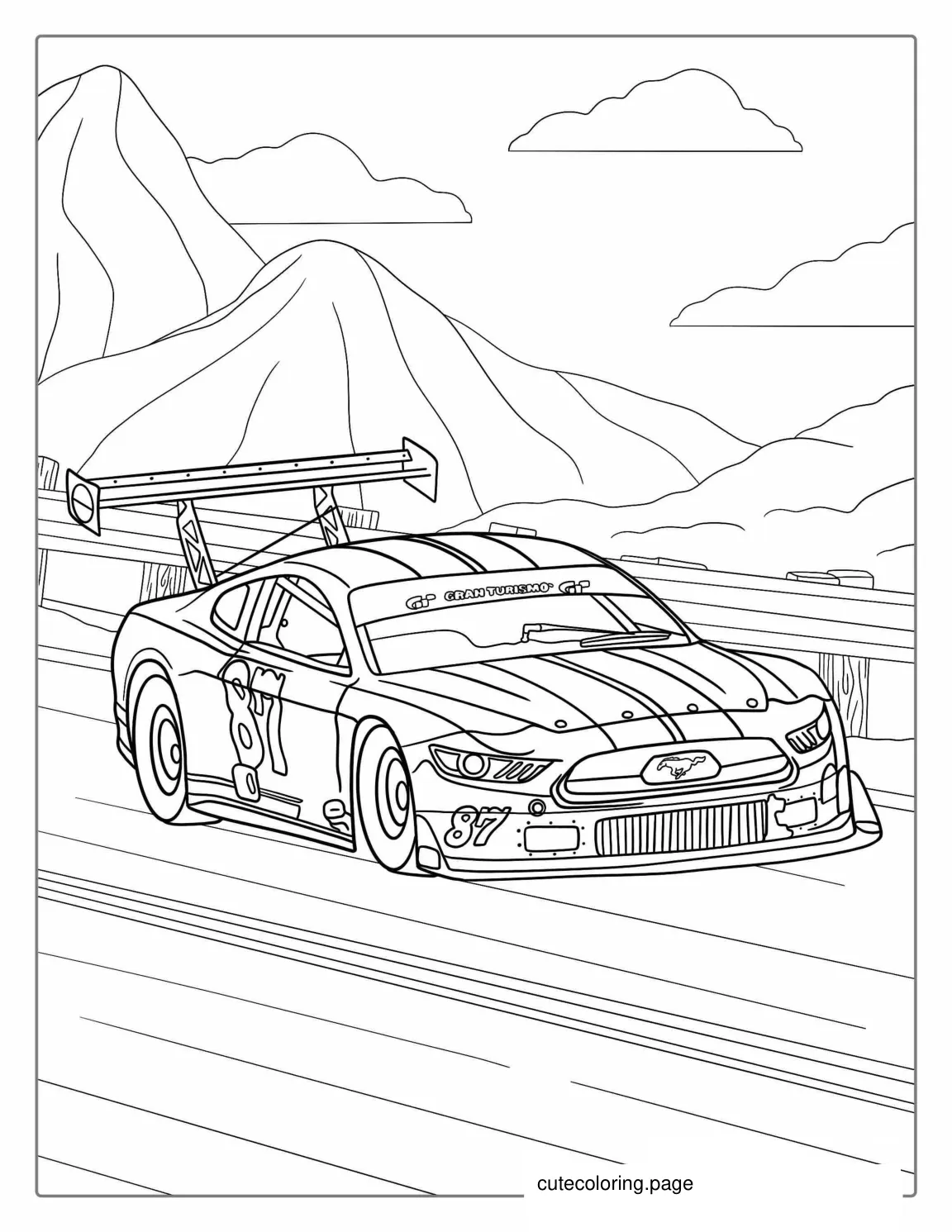 Ford Mustang Race Car With Big Spoiler To Color coloring page