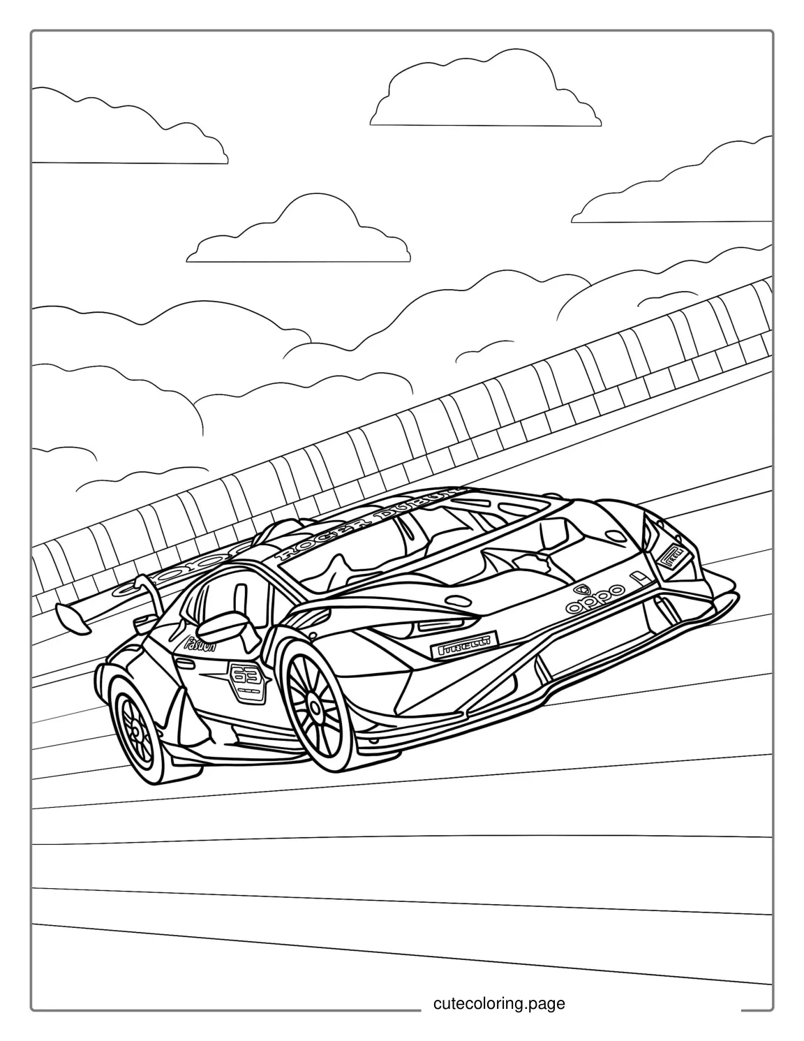 Lamborghini Sports Car On Race Track To Color coloring page