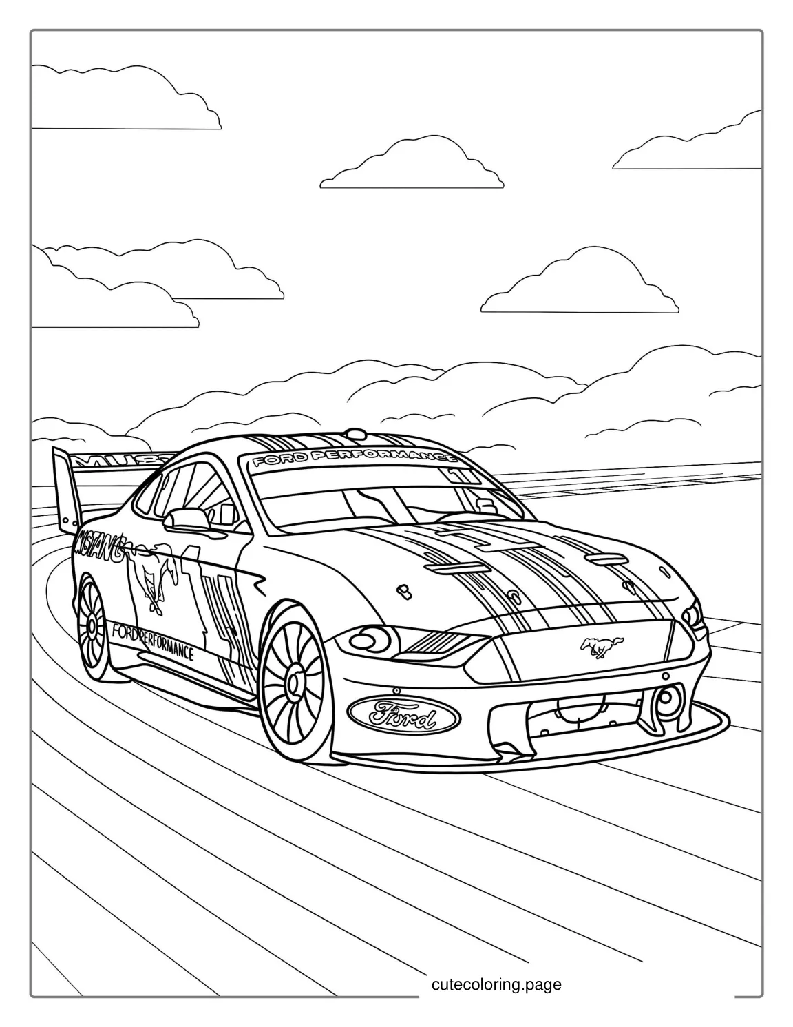 Mustang Race Car On Track To Color coloring page