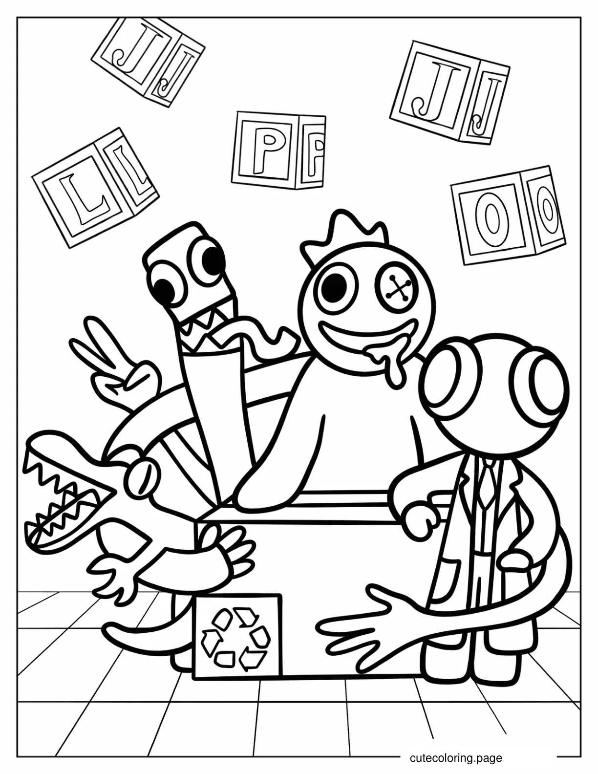 Cute Orange Green Blue And Red Rainbow Friends Coloring Sheet coloring page