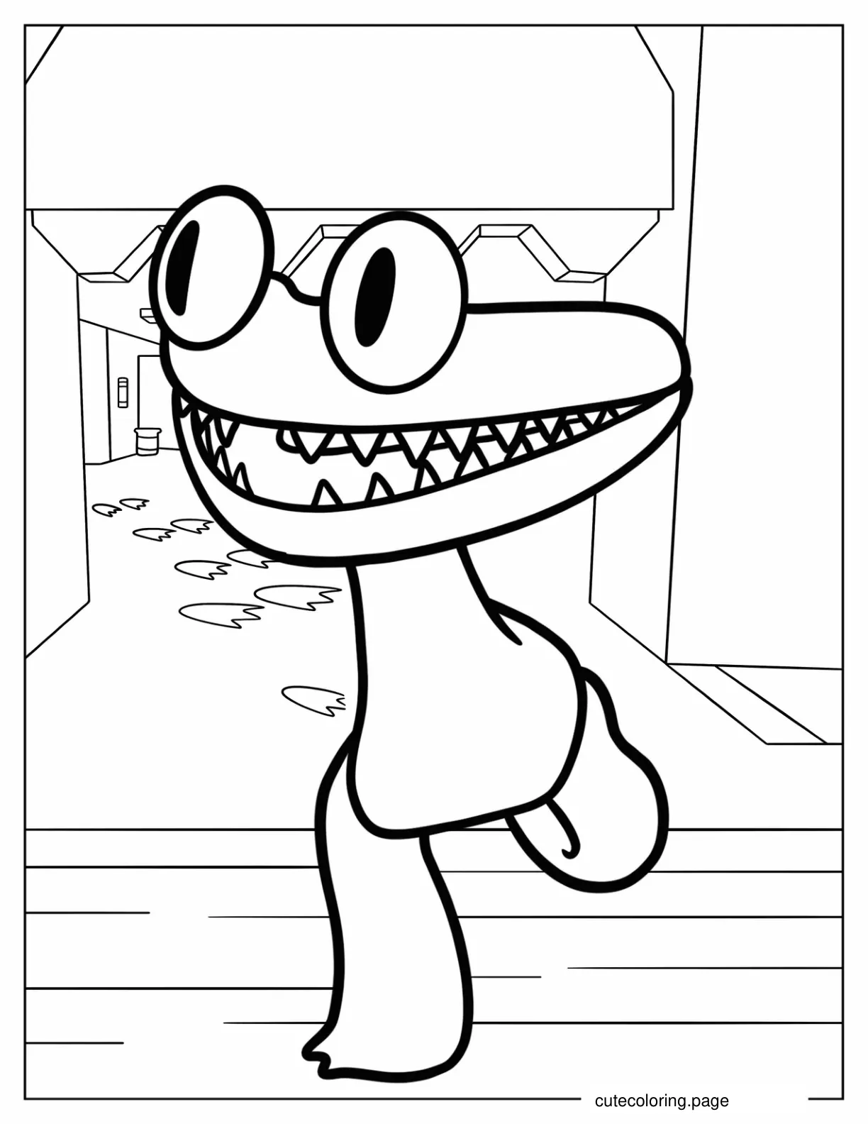 Easy Cyan Running In Corridor Coloring Page coloring page