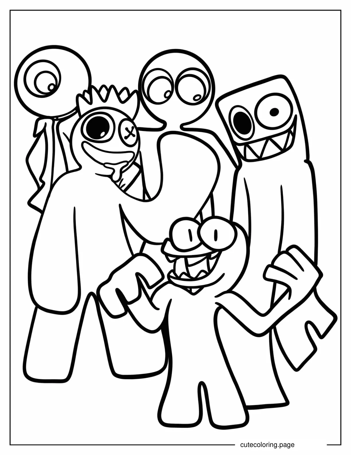 Easy Rainbow Friends Red Green Yellow And Purple coloring page