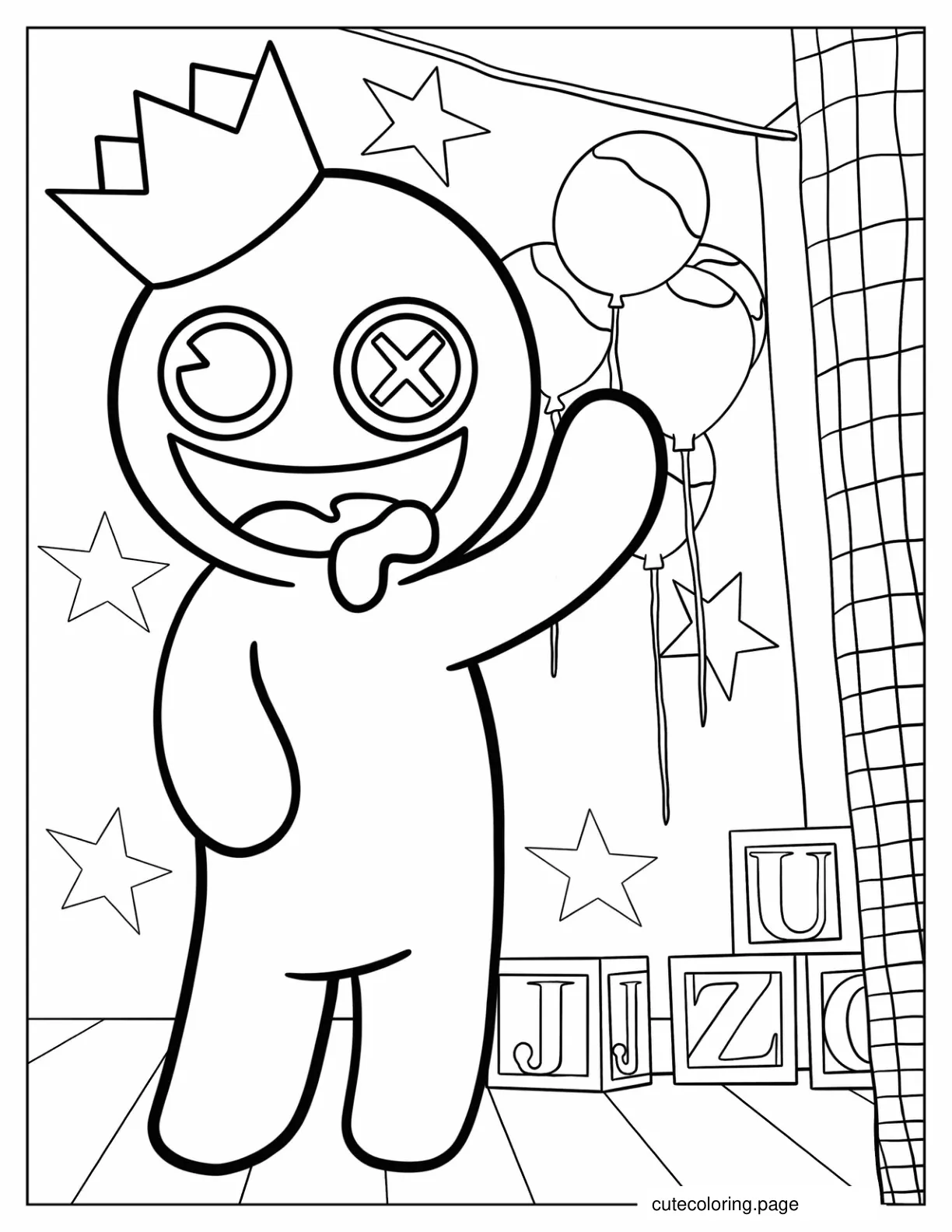 Kawaii Blue Rainbow Friend Waving Coloring Sheet coloring page