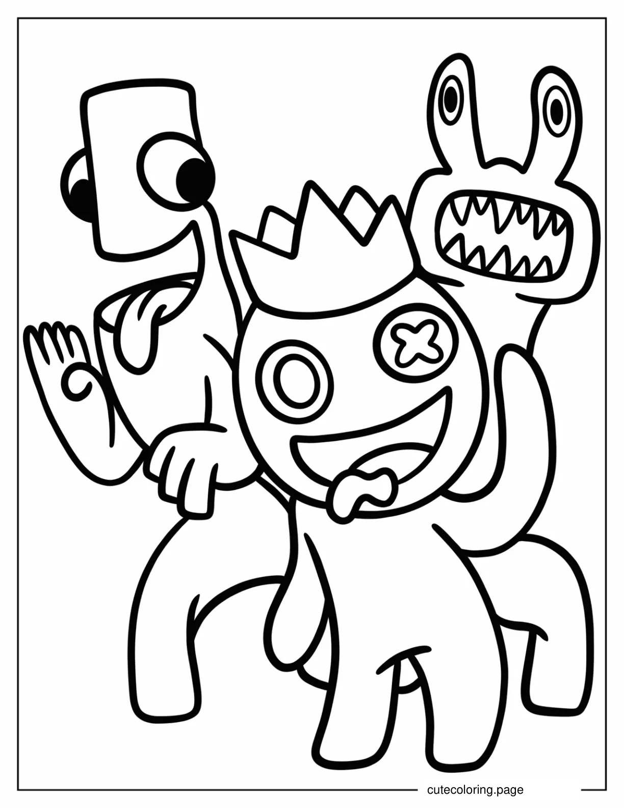 Pink Blue And Green Rainbow Friends Waving coloring page