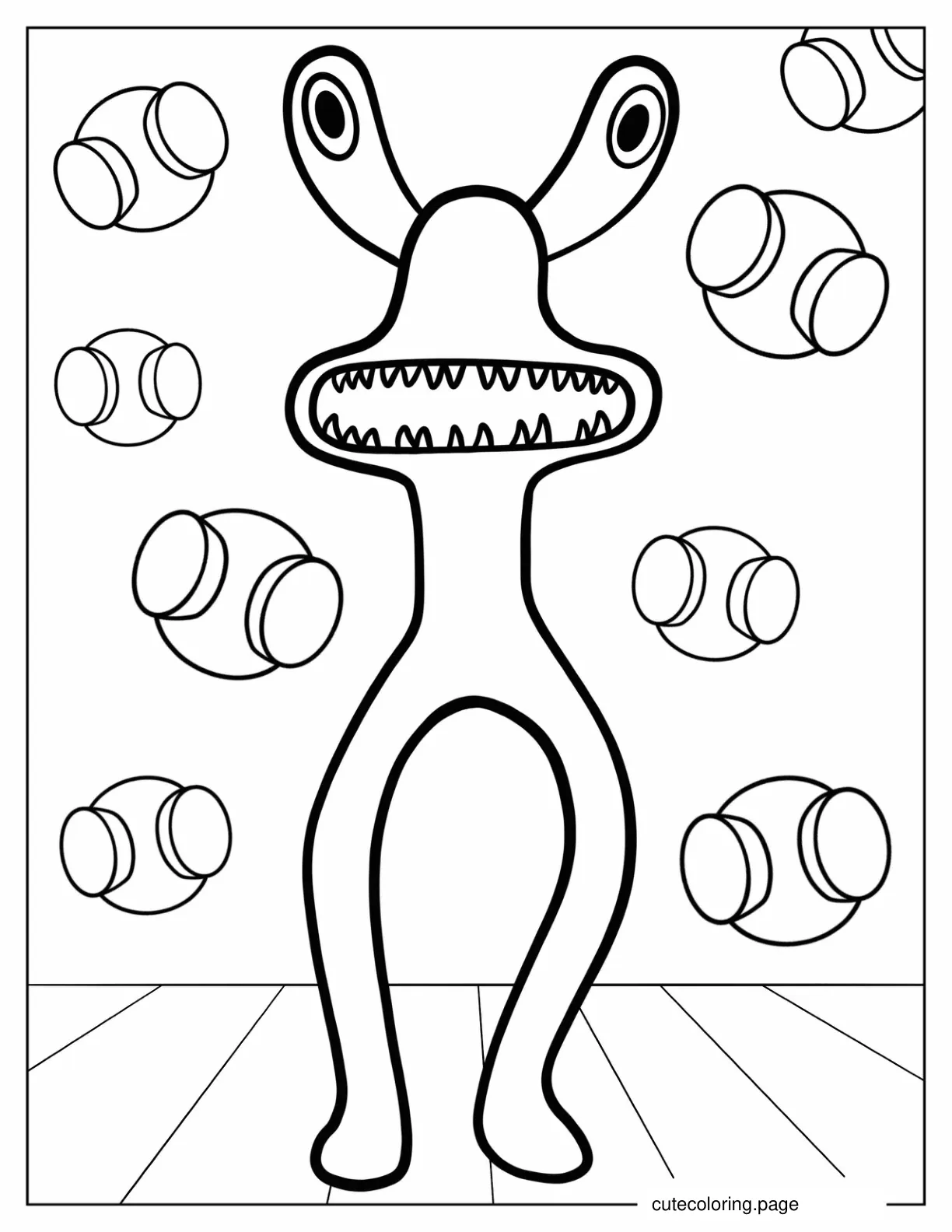 Pink Rainbow Friend With Sharp Teeth coloring page