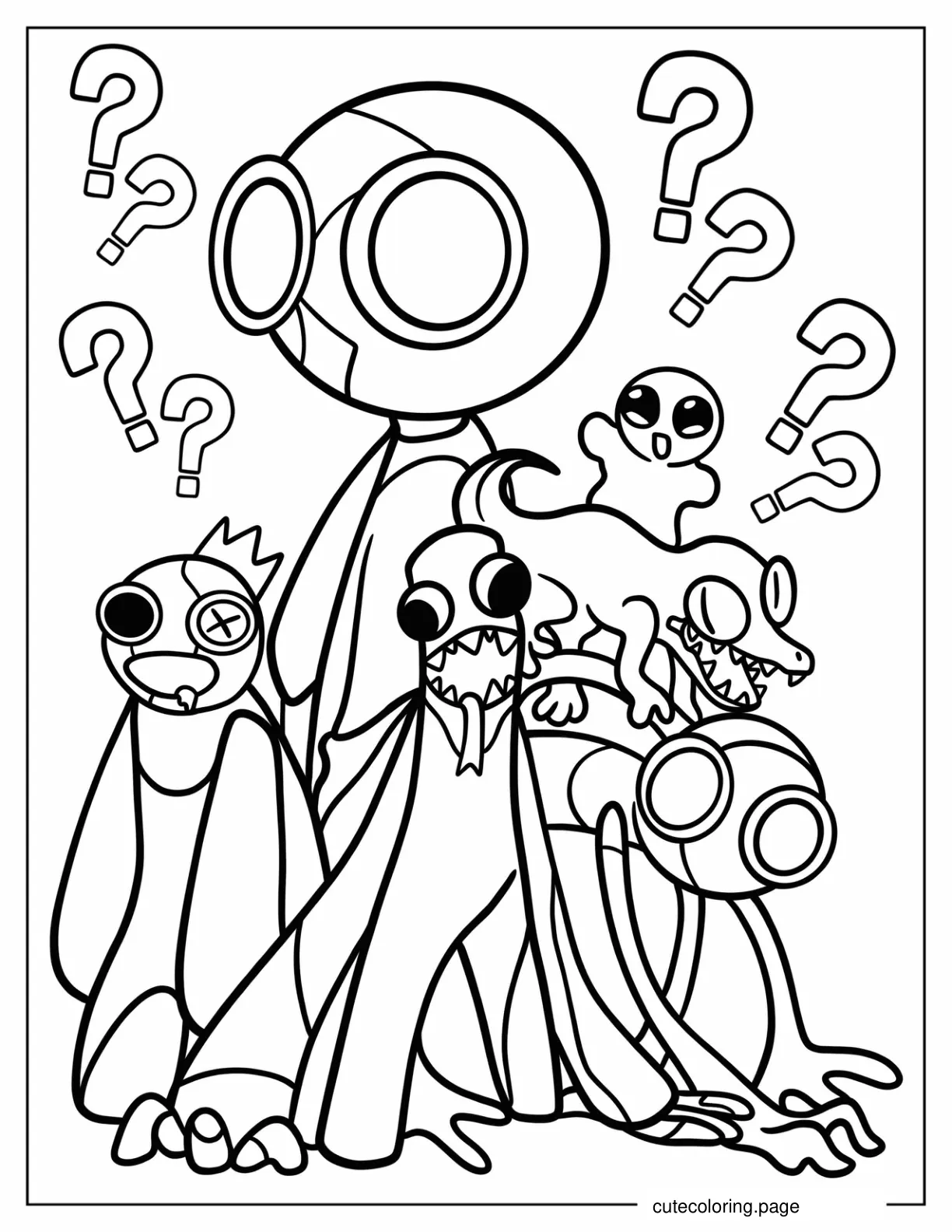 Red Blue Orange Green And Purple Rainbow Friends coloring page