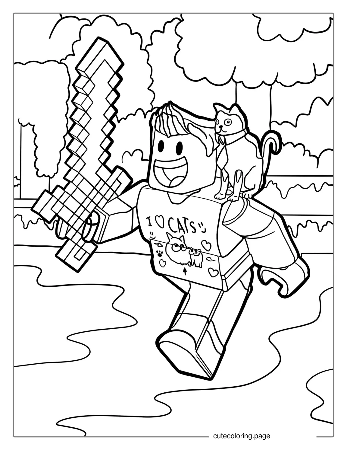 Roblox Guy With Minecraft Sword coloring page