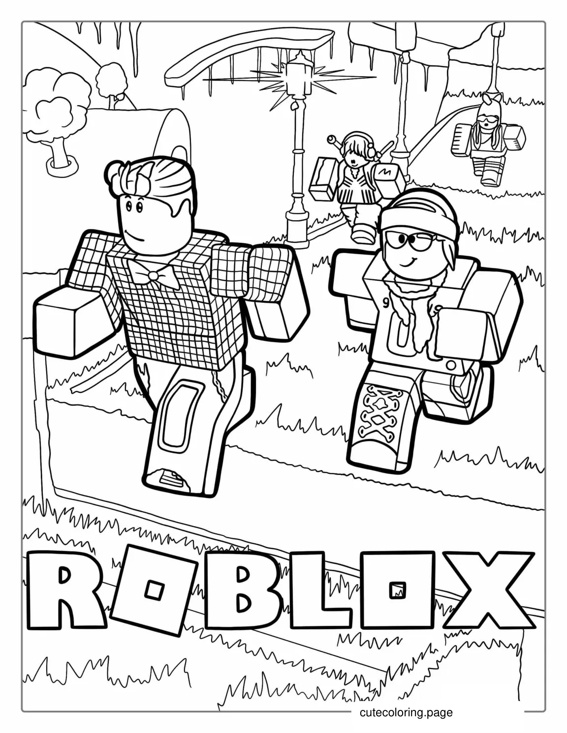 Running Characters With Roblox Logo coloring page