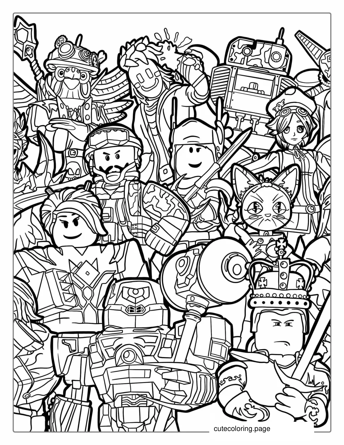 Various Roblox Characters Detailed coloring page